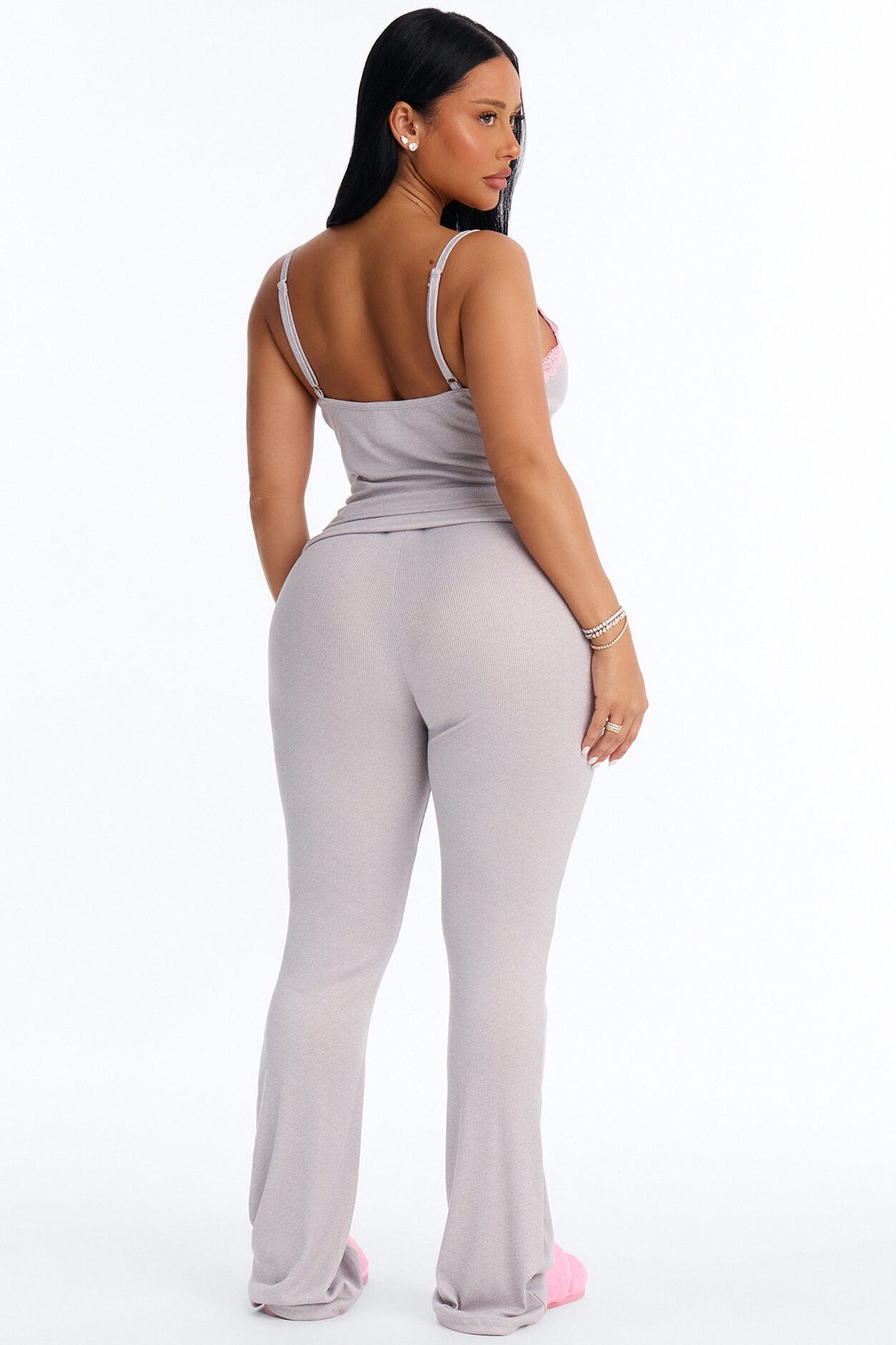 Falling For You Foldover PJ Pant Set - Heather Grey