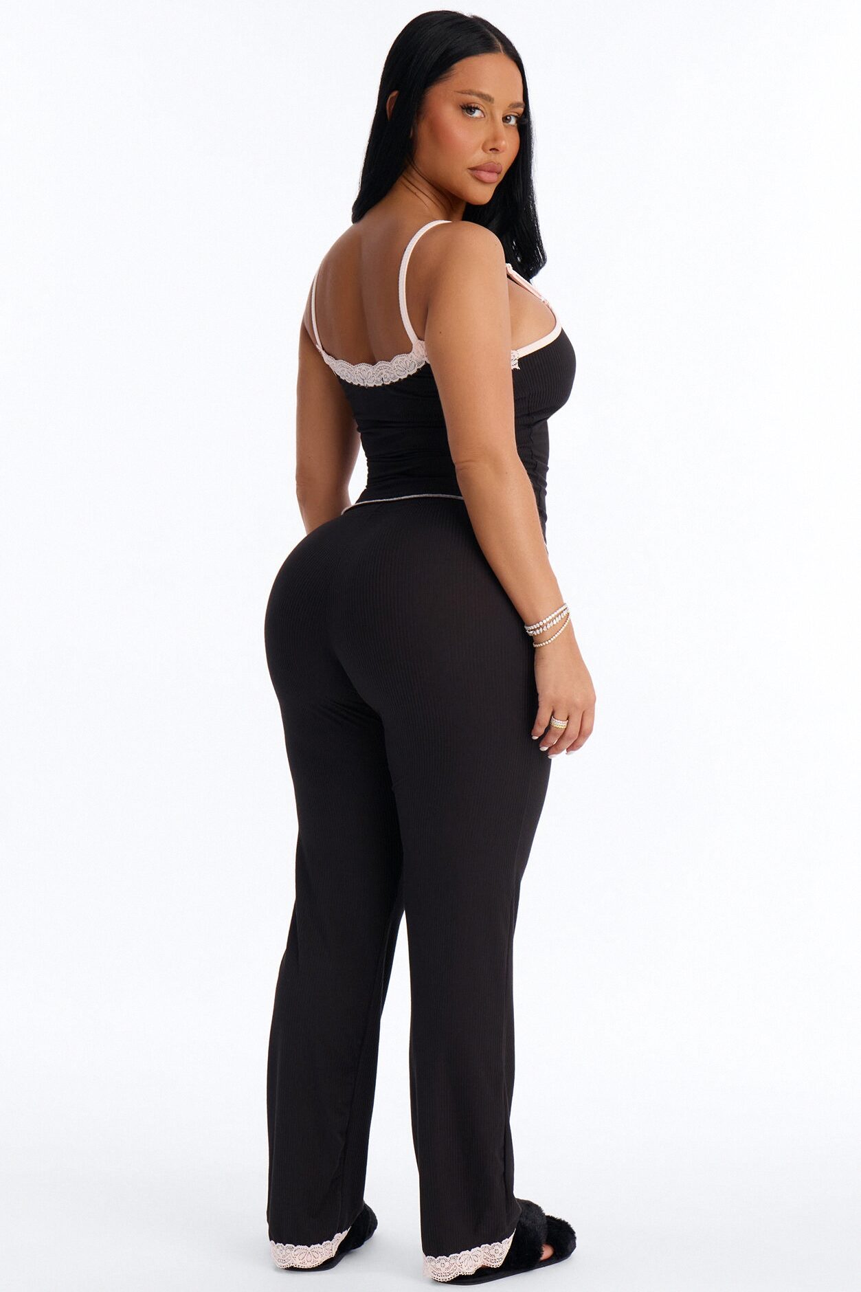 Always On My Mind Ribbed PJ Pant Set - Black/Pink