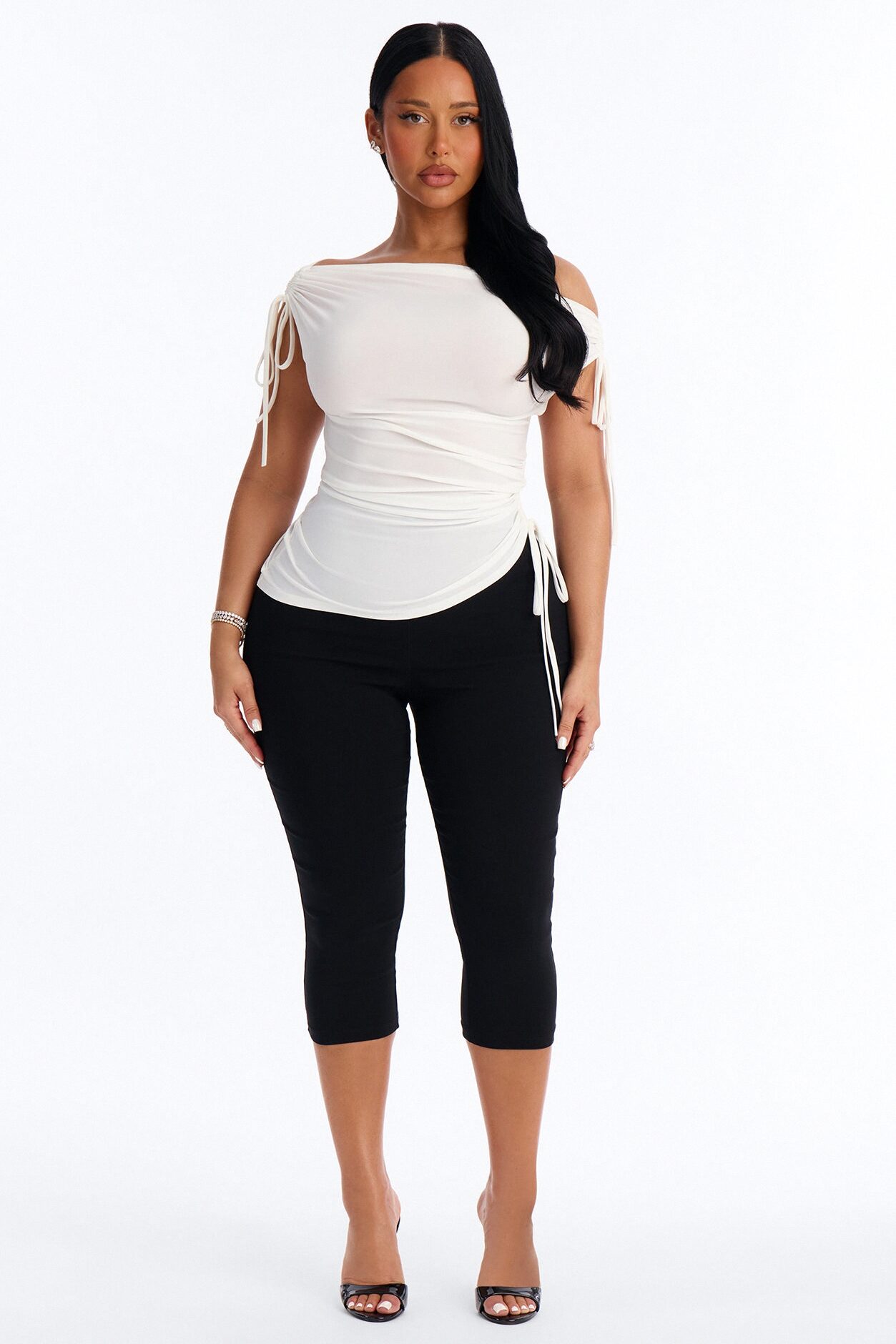 Taylor Drawstring Asymmetrical Short Sleeve Top - White