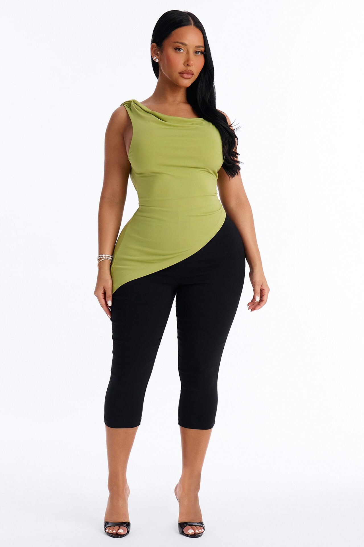 Elara Asymmetrical Twist Sleeveless Long Top - Chartreuse