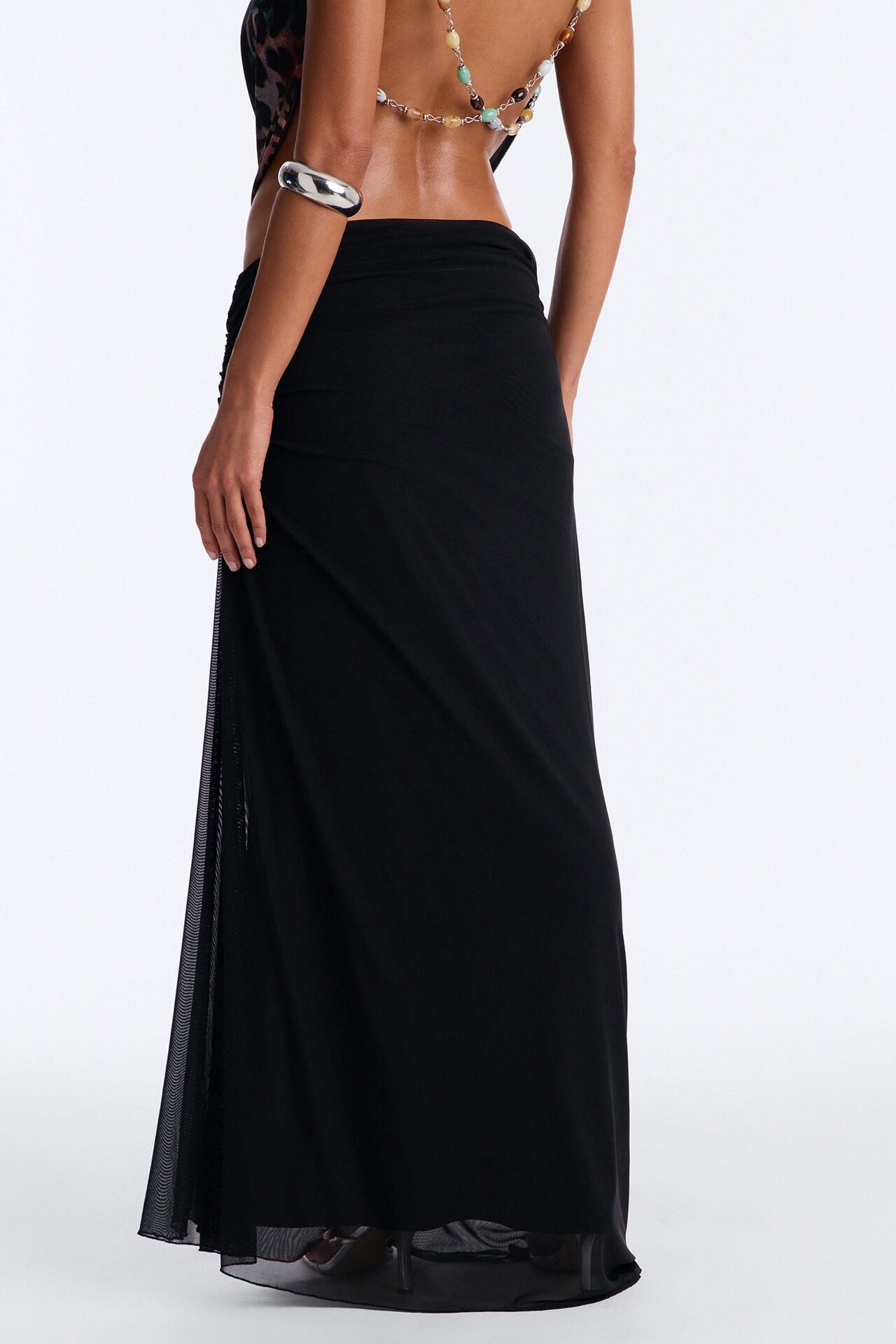 Sassy Swinger Asymmetric Waistband Maxi Skirt - Black
