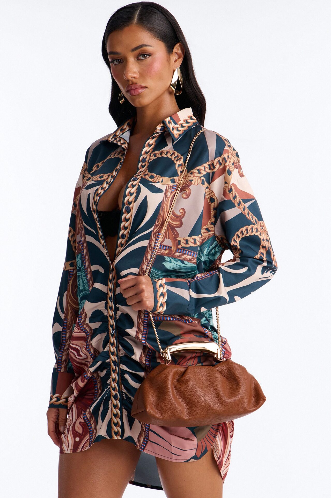 All Eyes On Faux Leather Satchel Bag - Brown