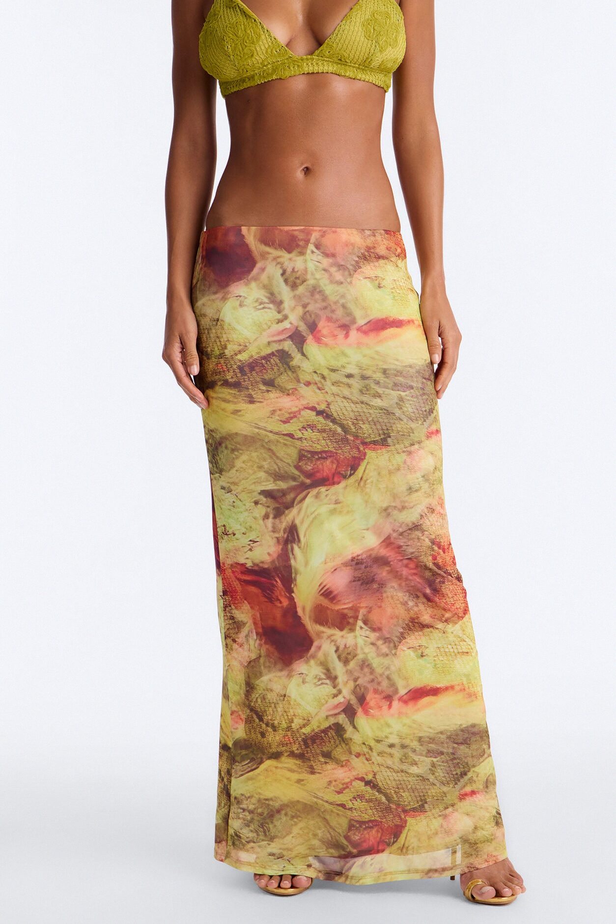 Jungle Bae Mesh Maxi Skirt - Green/combo
