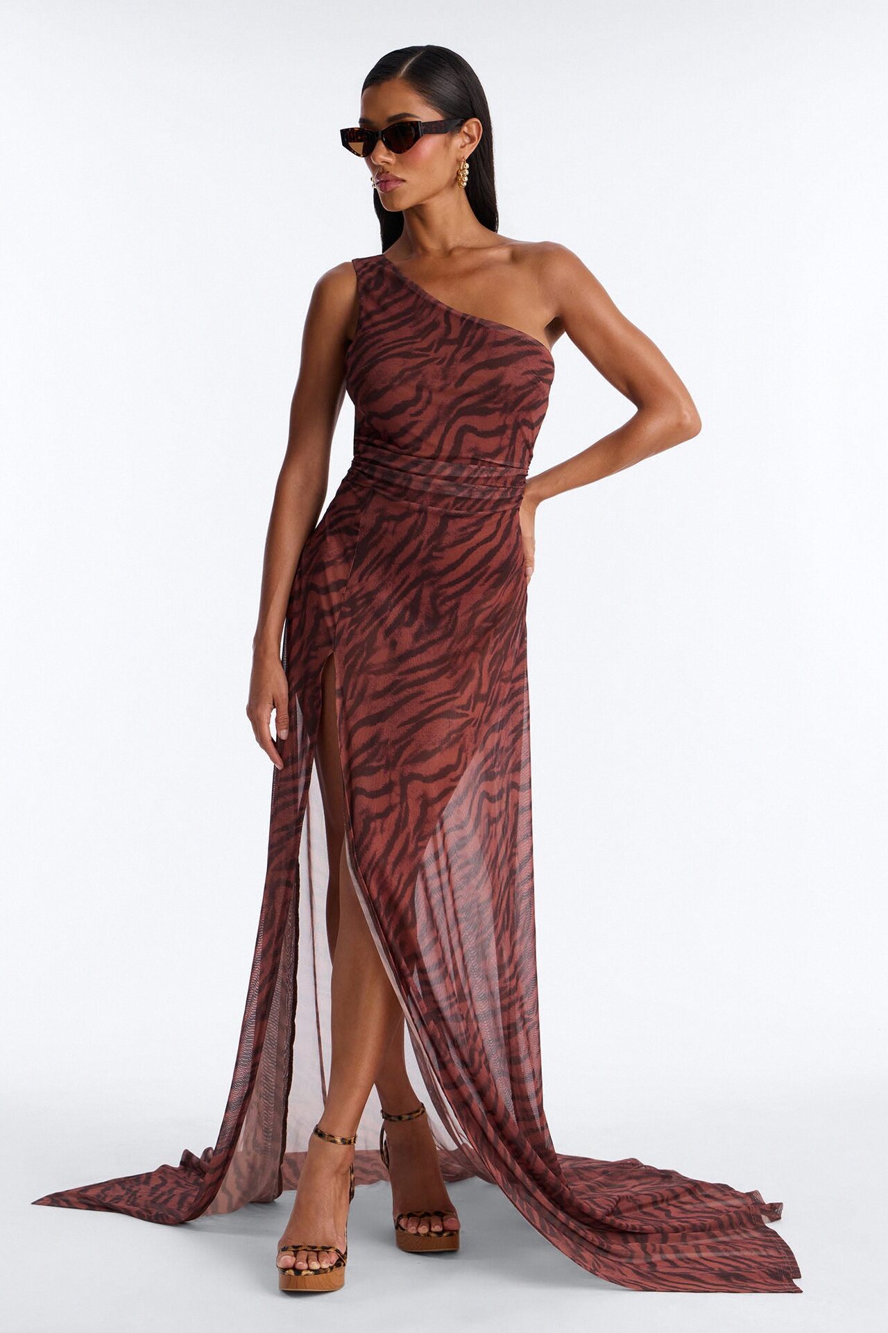 Makena Mesh Maxi Dress - Brown/combo