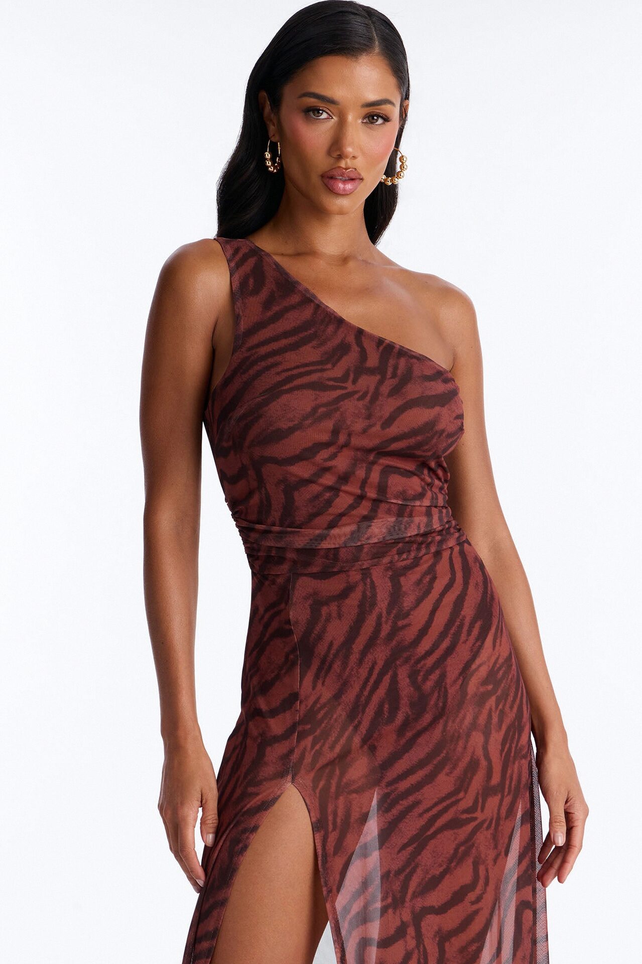 Makena Mesh Maxi Dress - Brown/combo