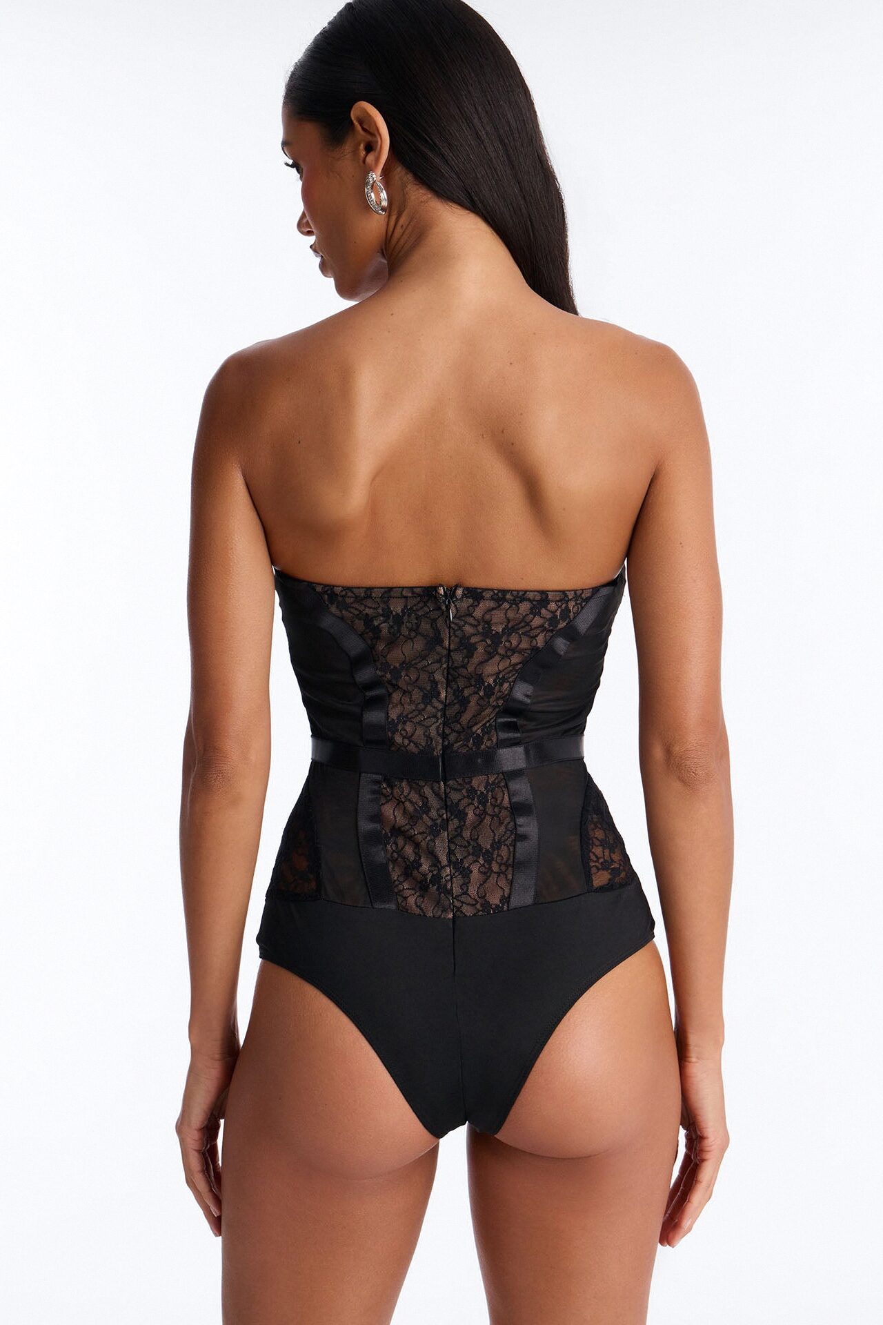 Jackie Lace Strapless Corset Bodysuit - Black/combo
