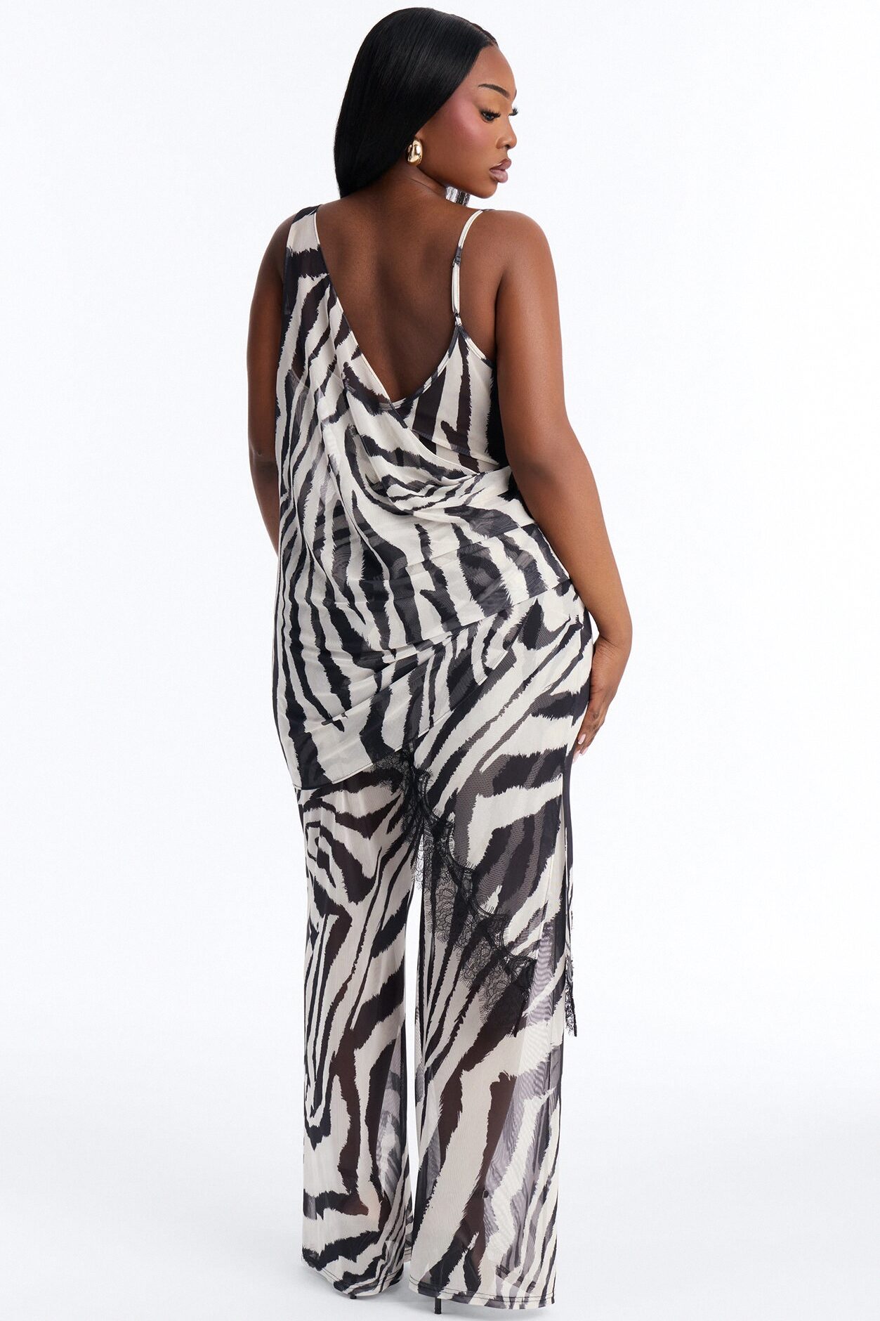 Jules Zebra Lace Mesh Pant Set - Black/White