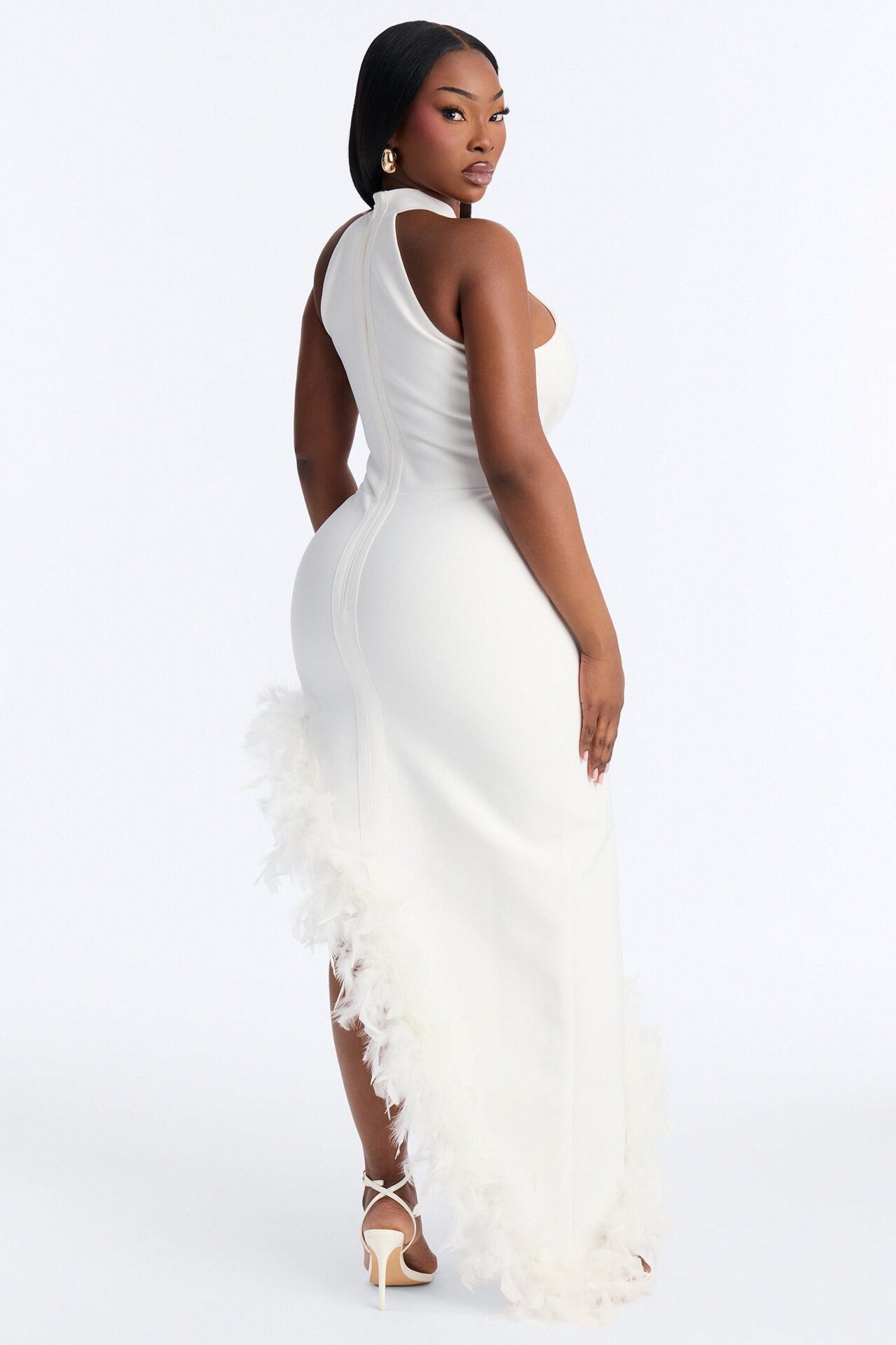 Jorgie Feathered Bandage Gown - White
