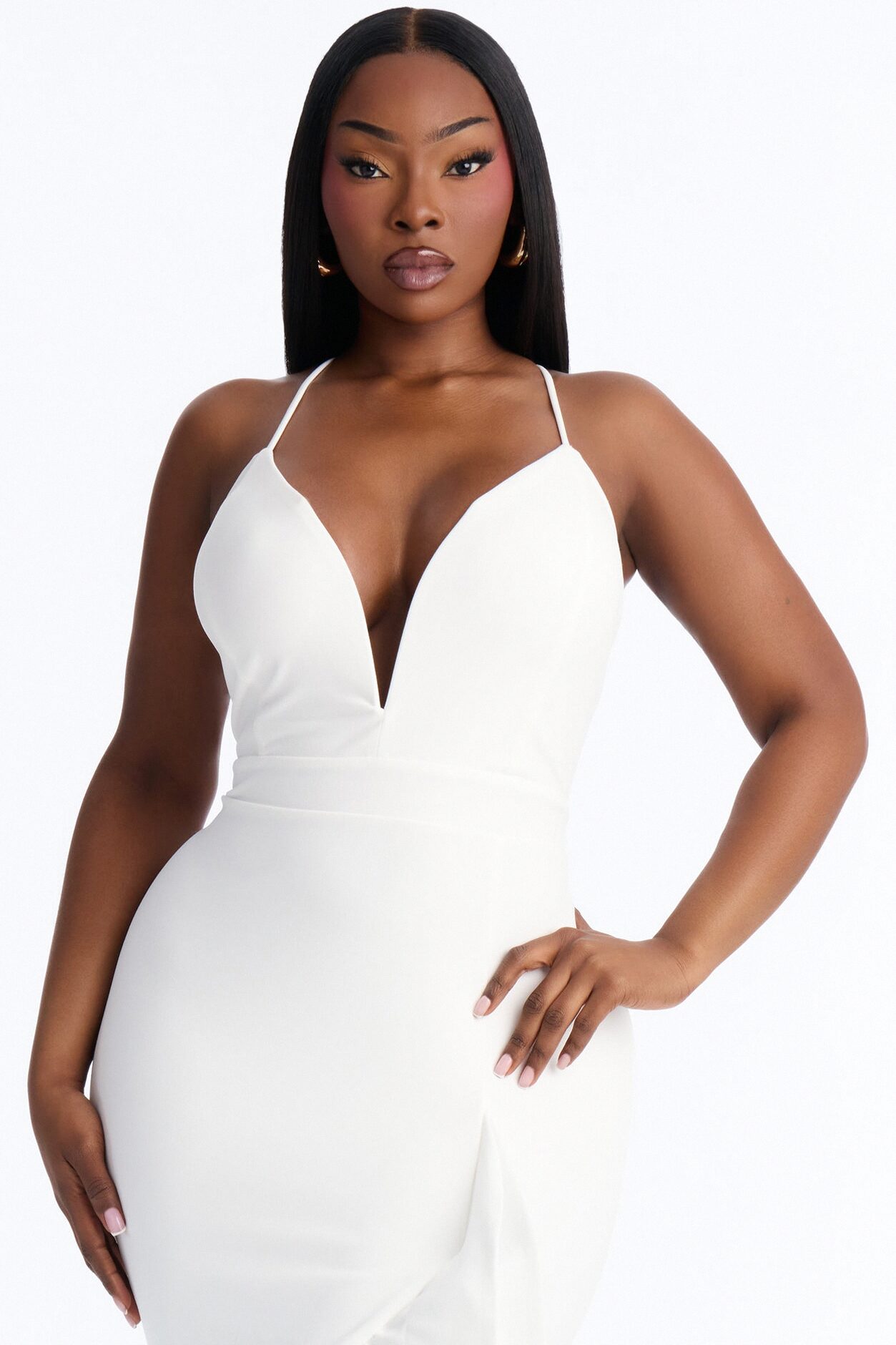 Selene Deep Neckline Ruffle Gown - Ivory