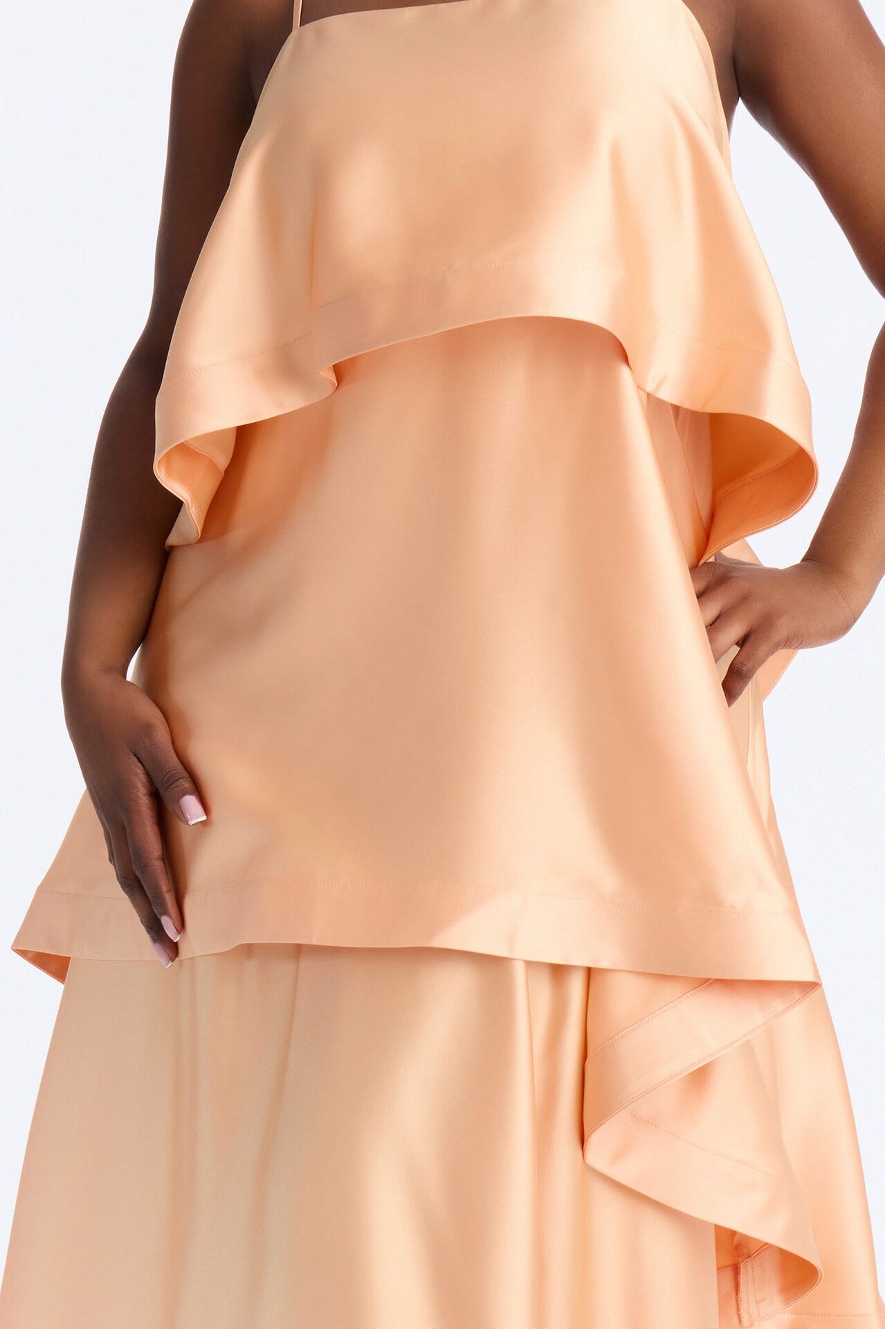 Rowen Tiered Satin Gown - Peach