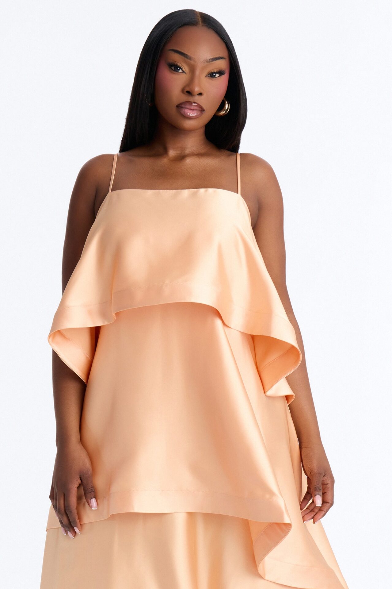 Rowen Tiered Satin Gown - Peach
