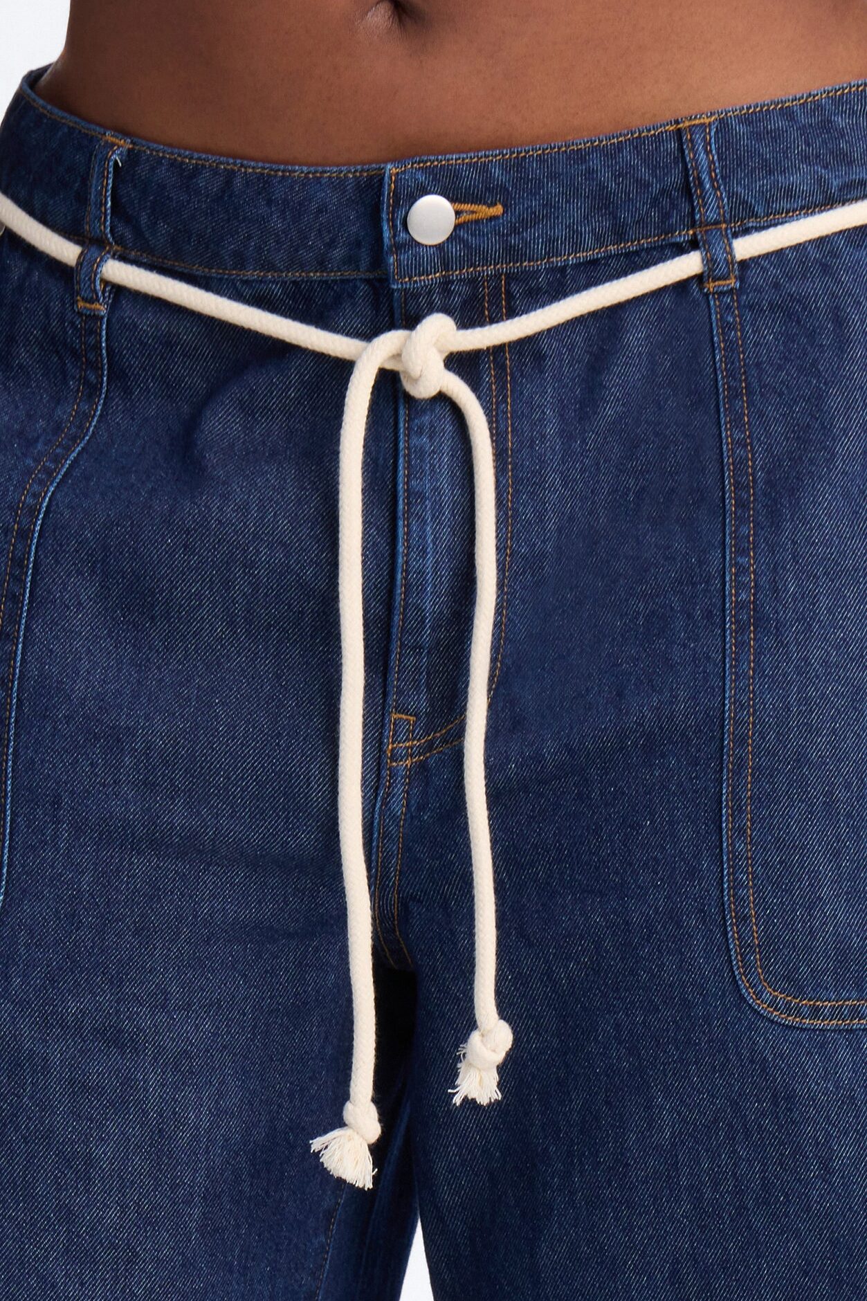 Nonchalant Drapey Tie Waist Jeans - Dark Denim