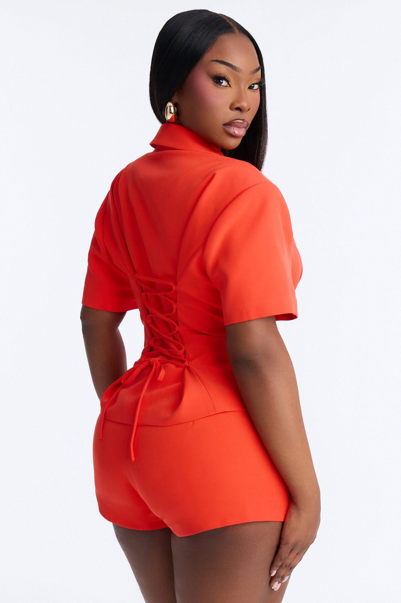 Ashleigh Short Sleeve Lace Up Blazer - Tangerine
