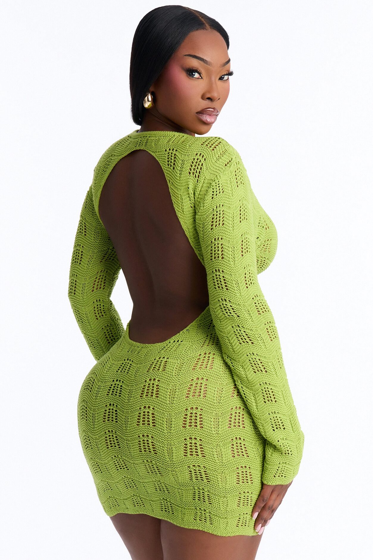 Caira Backless Crochet Mini Dress - Sage