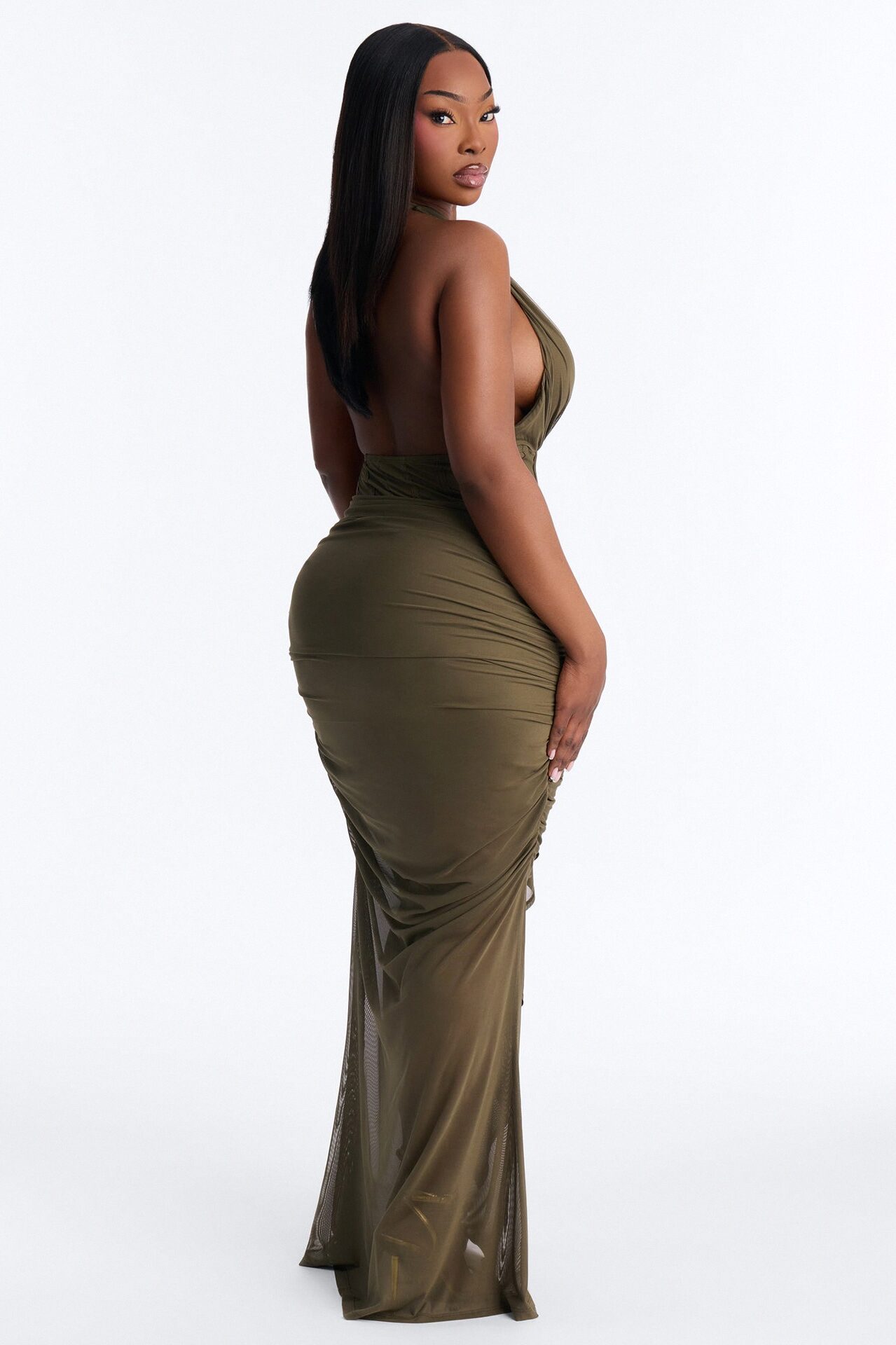 Mecca Mesh Halter Maxi Dress - Olive