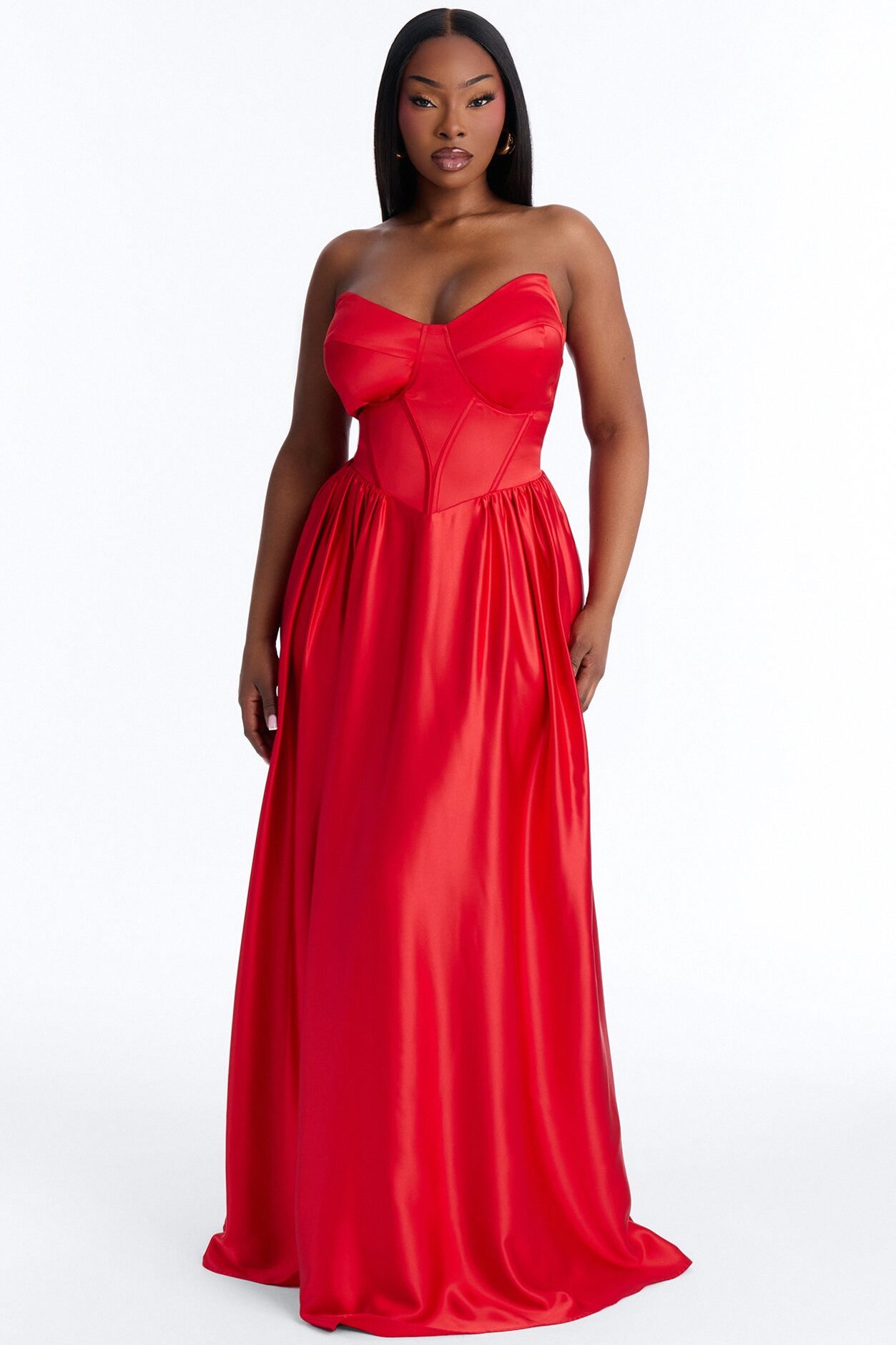Scarlett Corset Satin Gown - Red