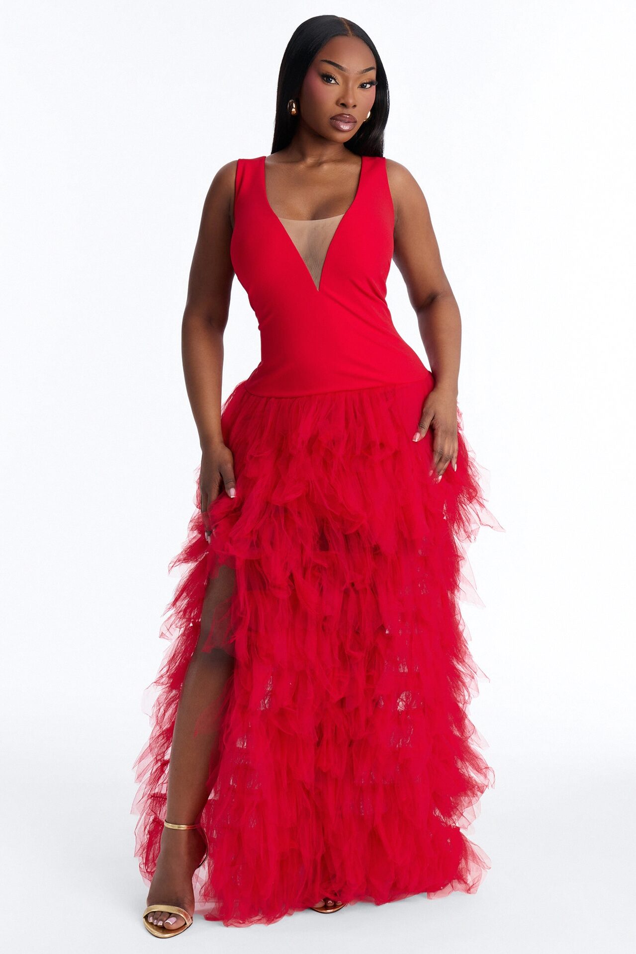 Madame Slays Ruffle Gown - Red