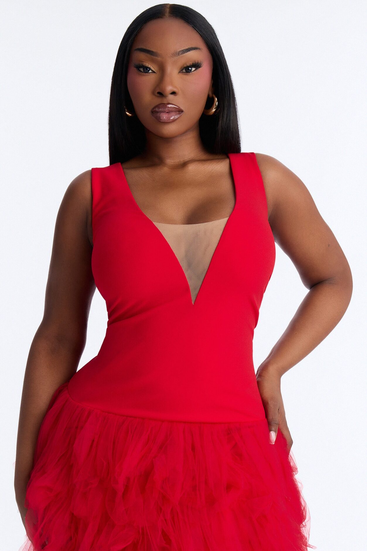Madame Slays Ruffle Gown - Red