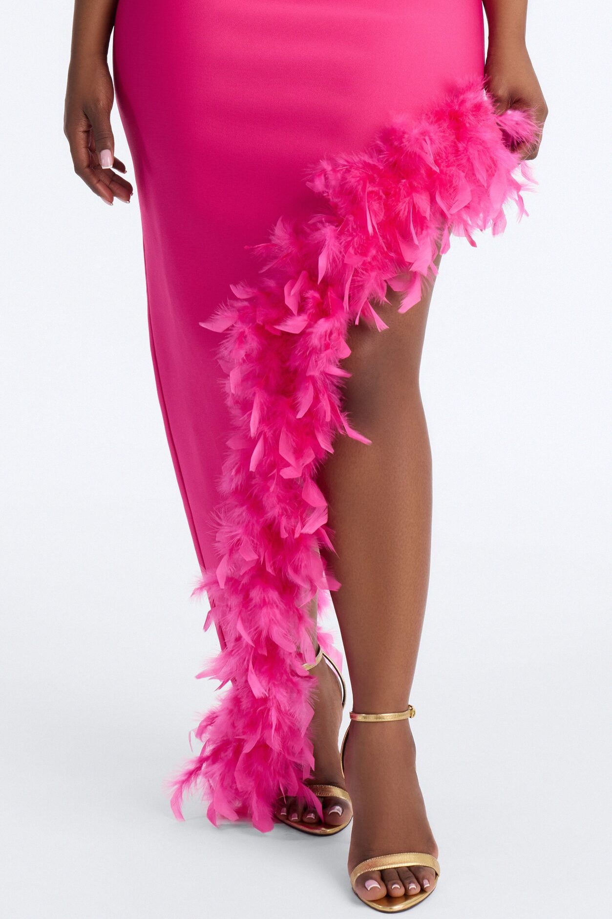 Jorgie Feathered Bandage Gown - Hot Pink