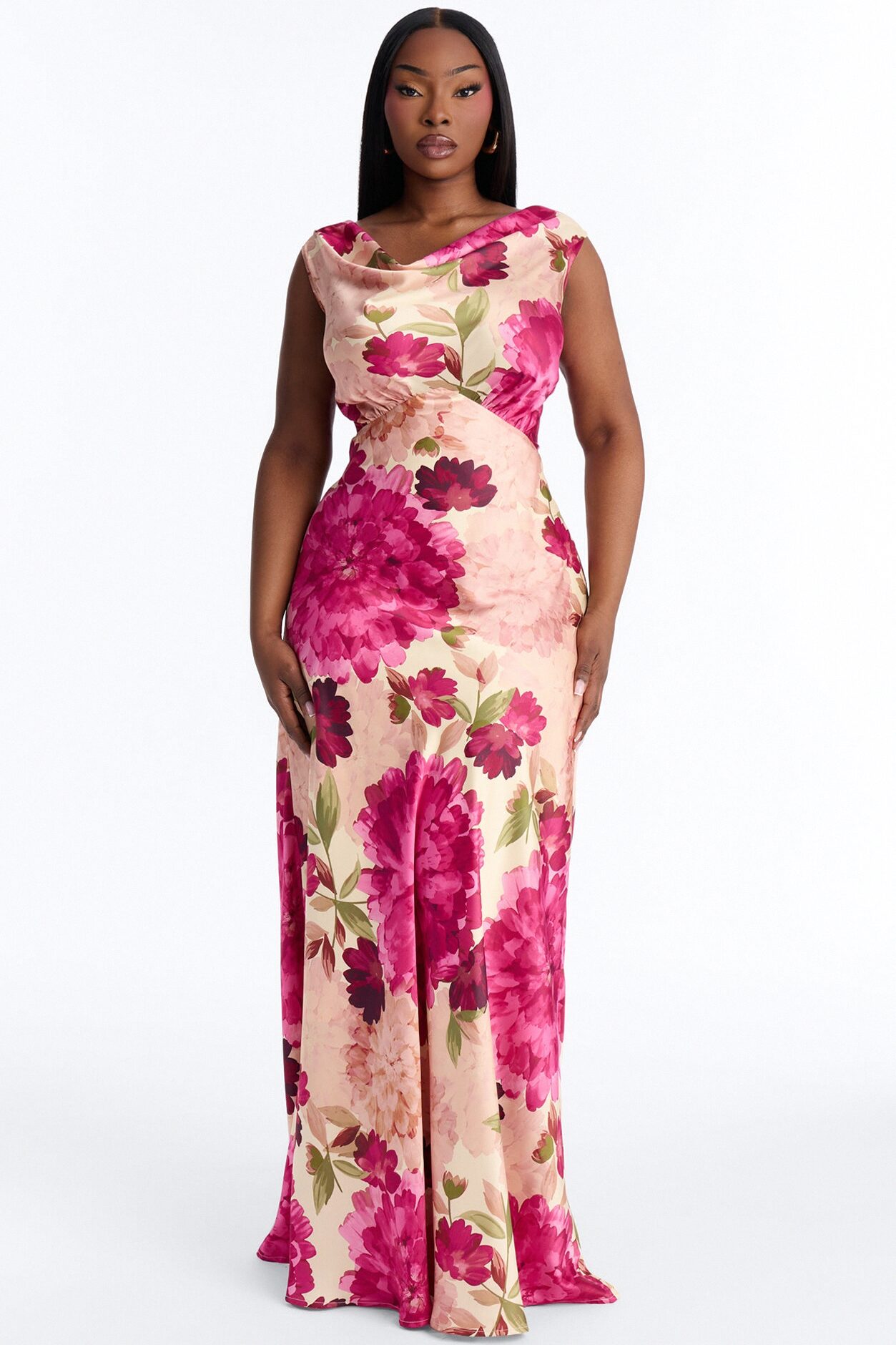 In Full Bloom Satin Maxi Dress - Pink/combo