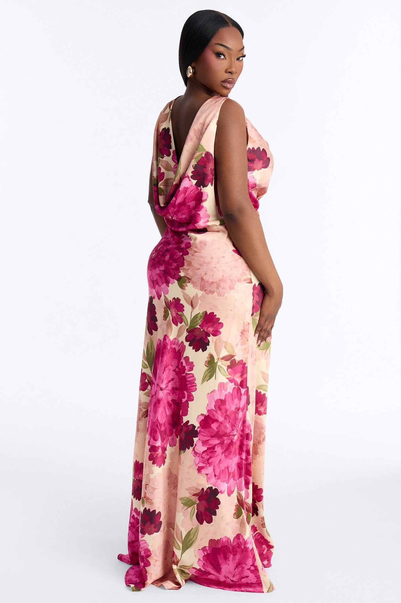 In Full Bloom Satin Maxi Dress - Pink/combo