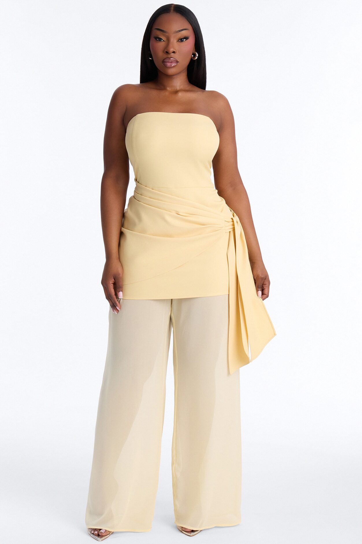 Willow Sheer Draped Jumpsuit - Yellow