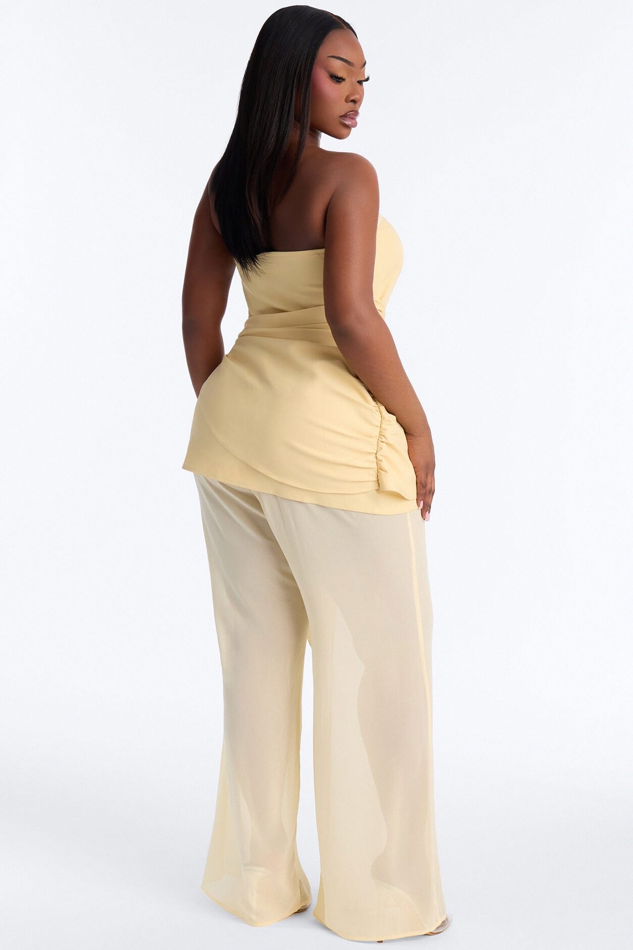 Willow Sheer Draped Jumpsuit - Yellow