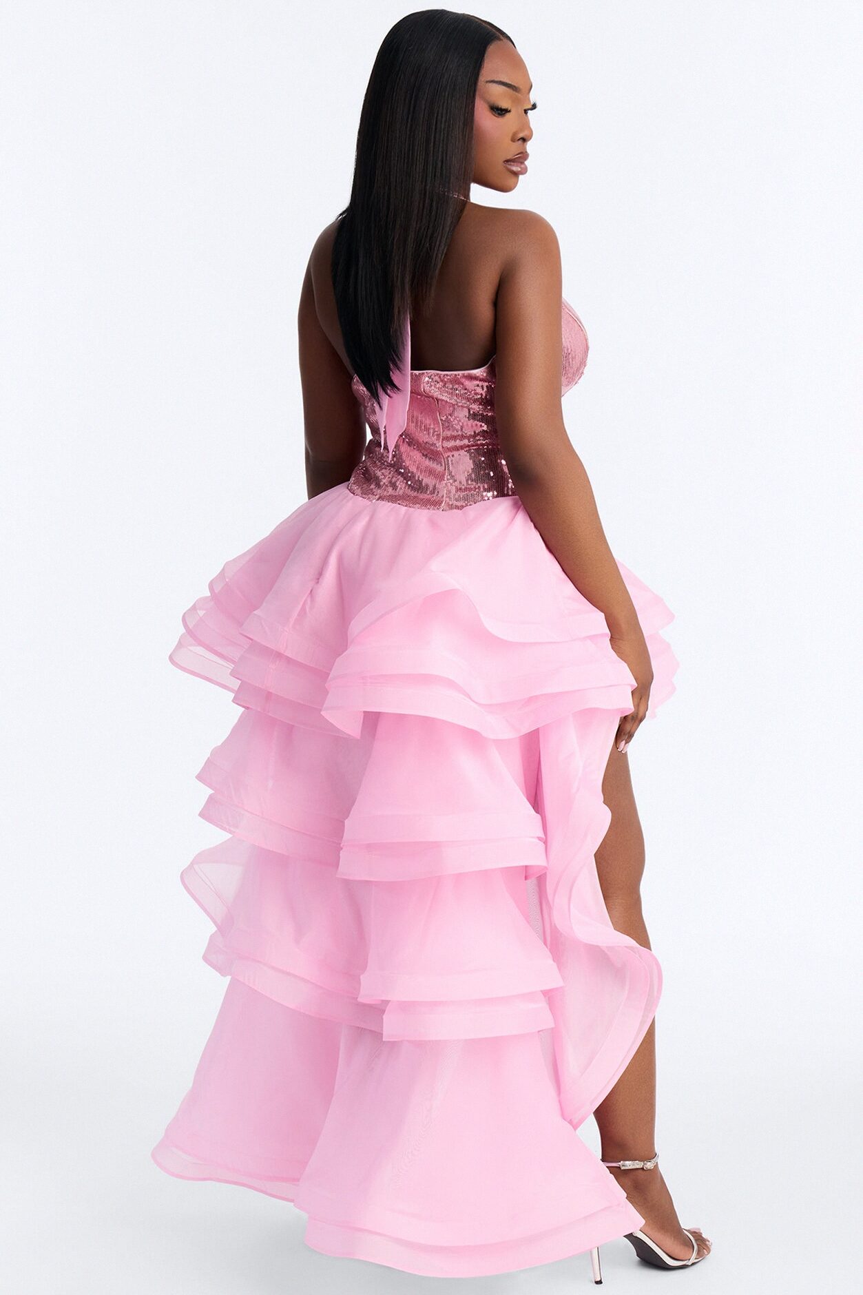 Mila Sequin High Low Gown - Pink