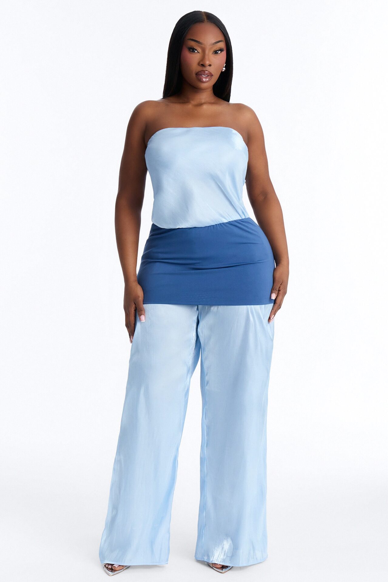 Sasha Satin Draped Jumpsuit - Blue