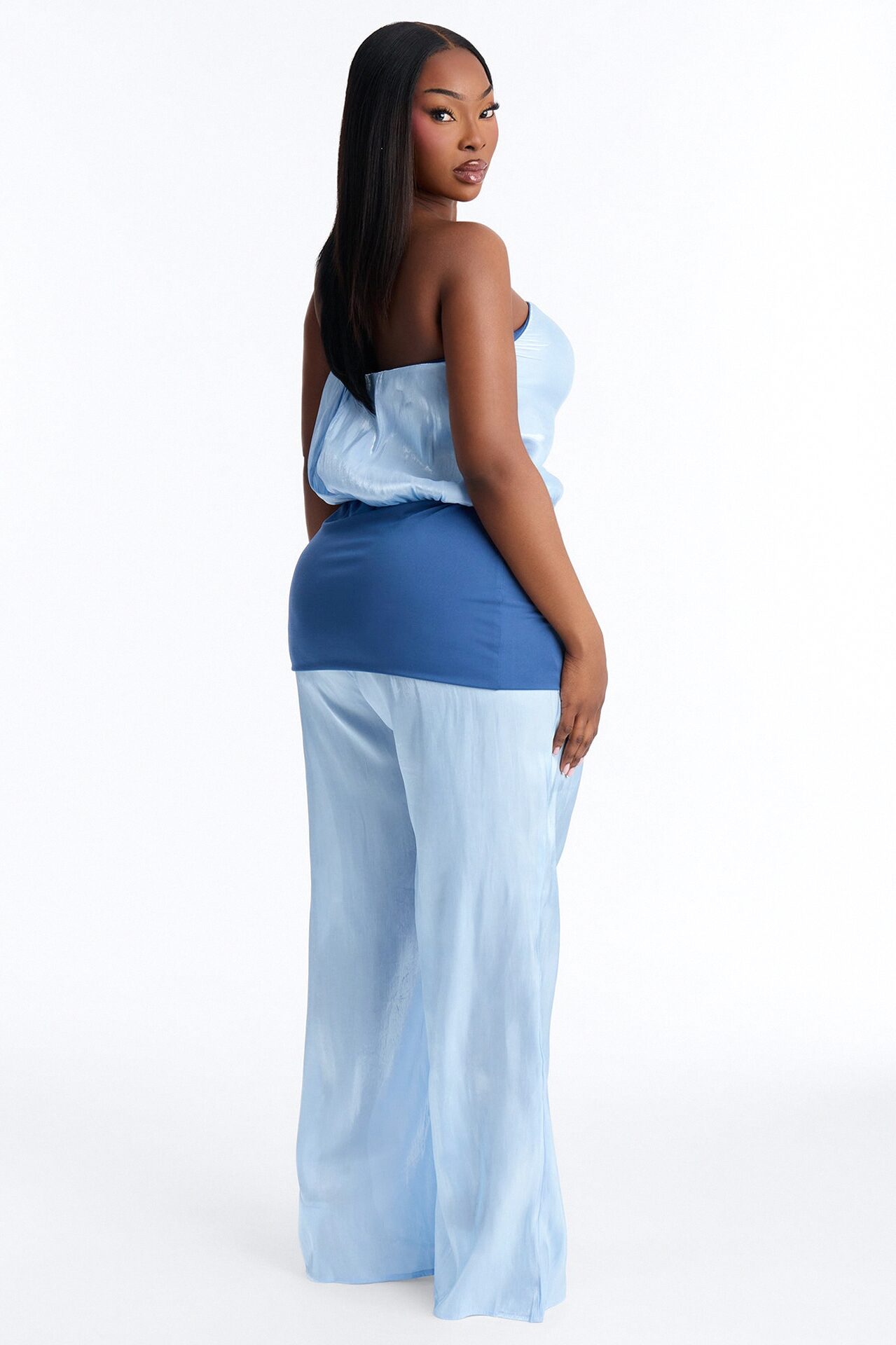 Sasha Satin Draped Jumpsuit - Blue