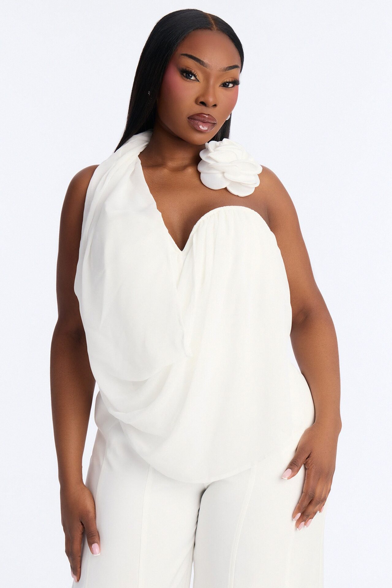 Celeste Bloom Draped Pant Set - White
