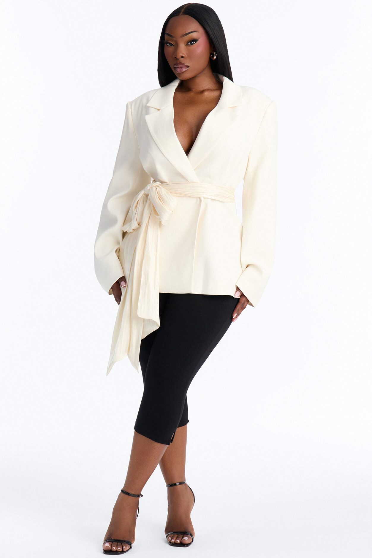 Stella Wrap Waist Blazer Single Breasted Blazer - Ivory