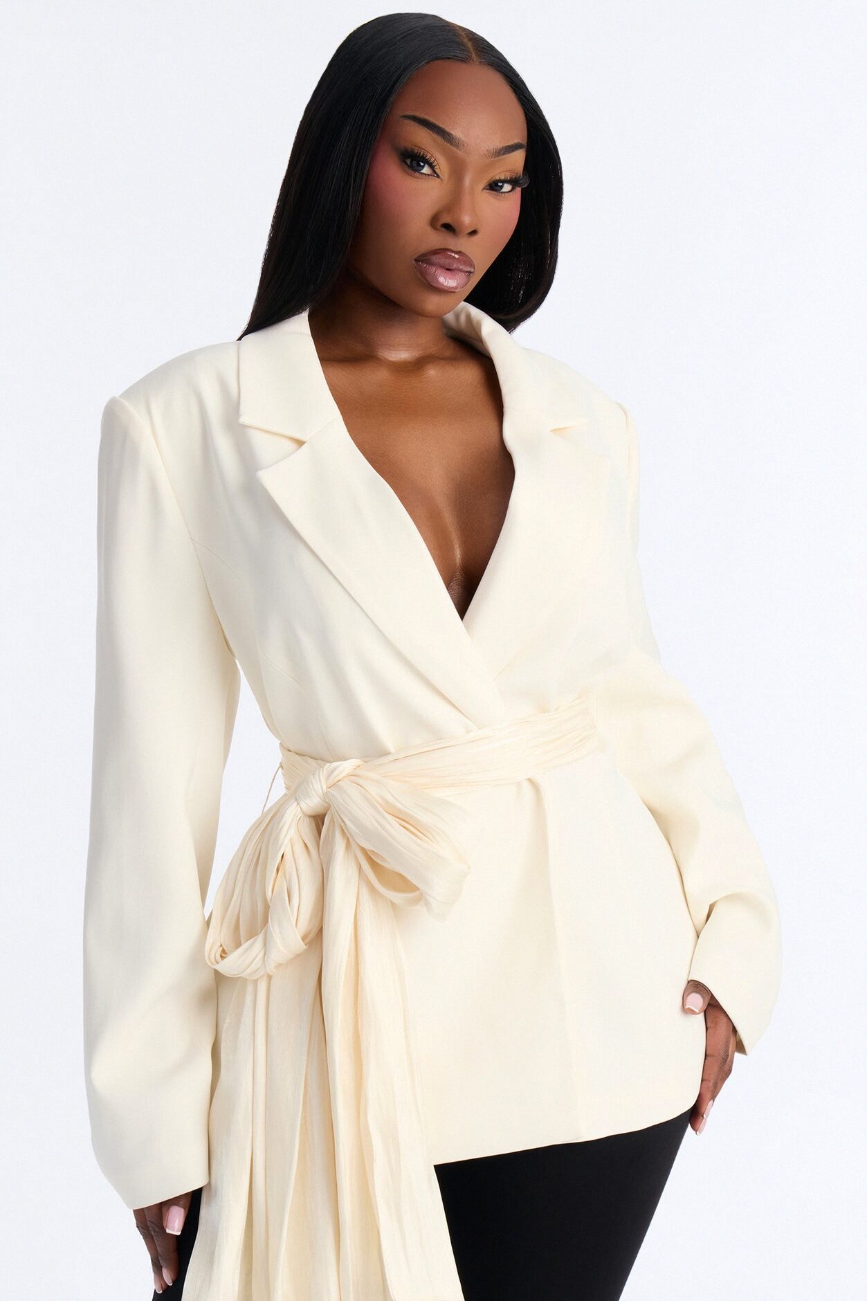 Stella Wrap Waist Blazer Single Breasted Blazer - Ivory