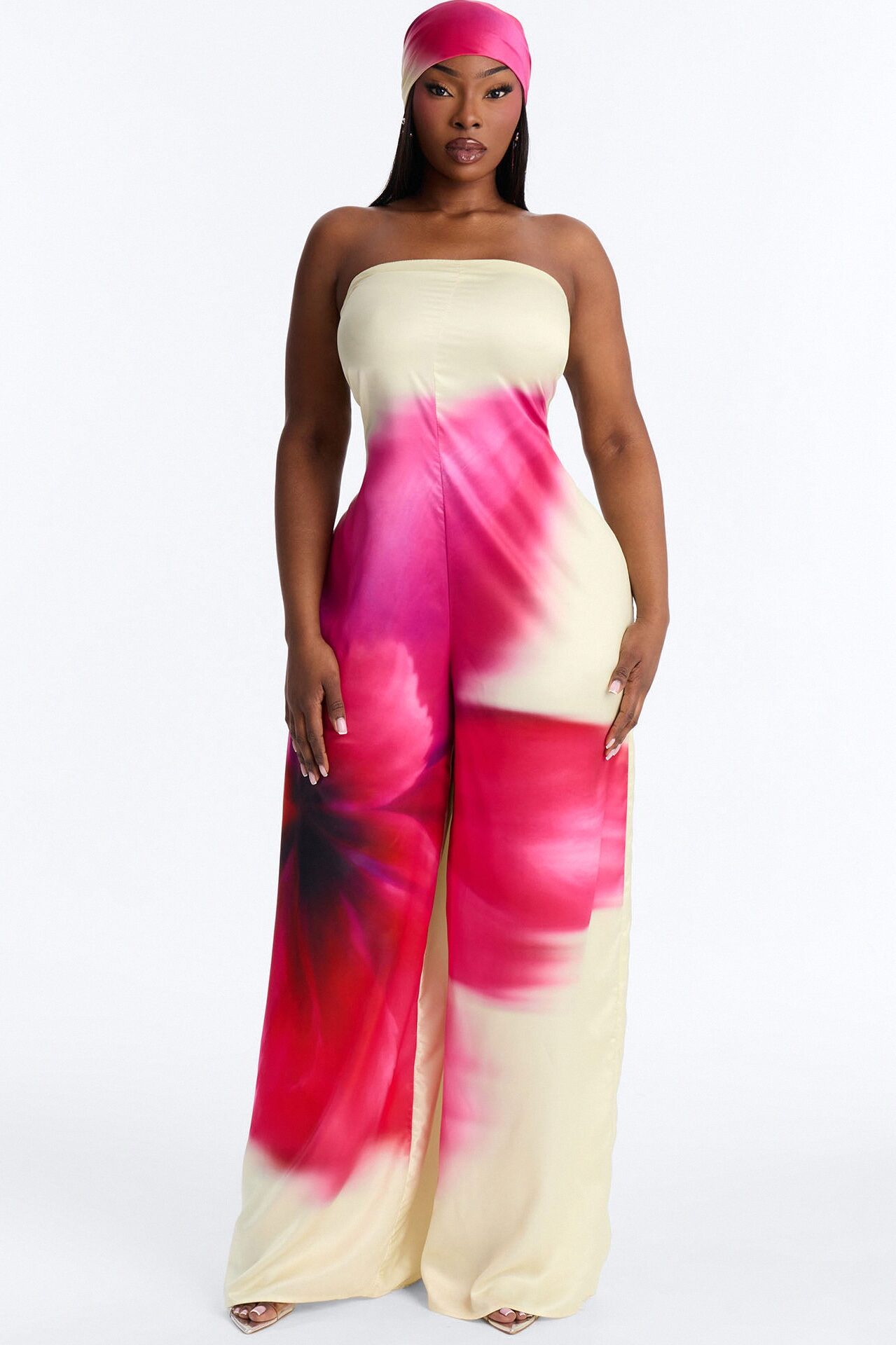 Sara Satin Head Scarf And Jumpsuit - Butter Yellow