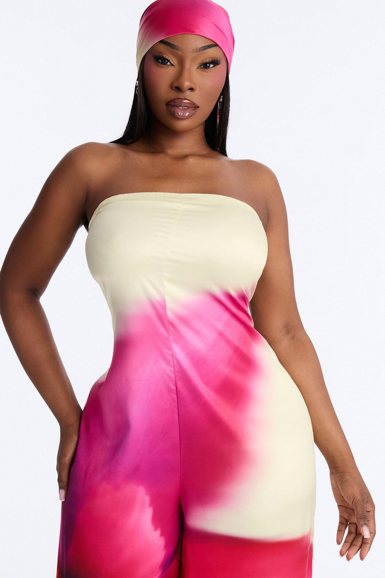 Sara Satin Head Scarf And Jumpsuit - Butter Yellow