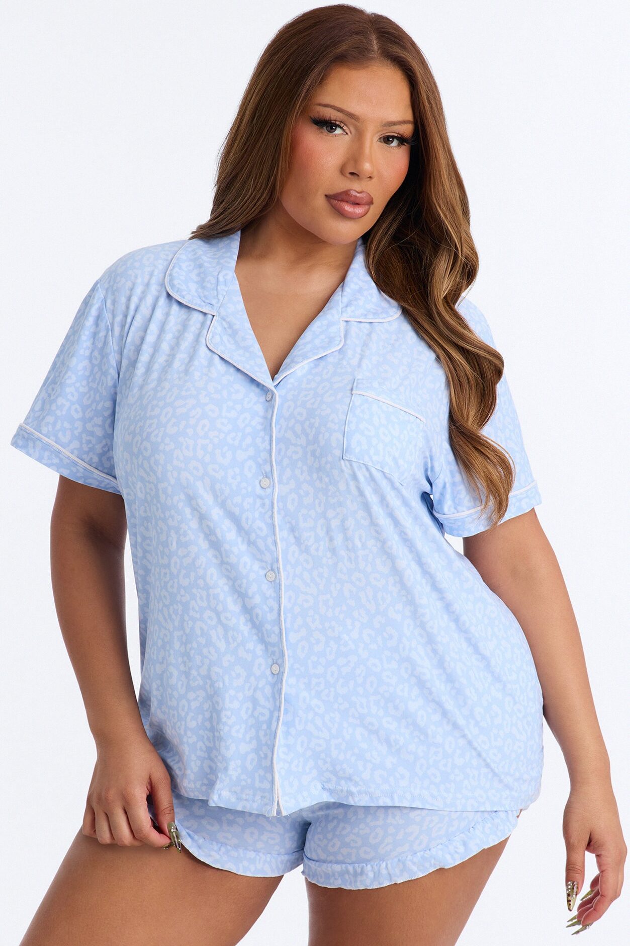 Squad Ready Notch Collar PJ Short Set - Light Blue
