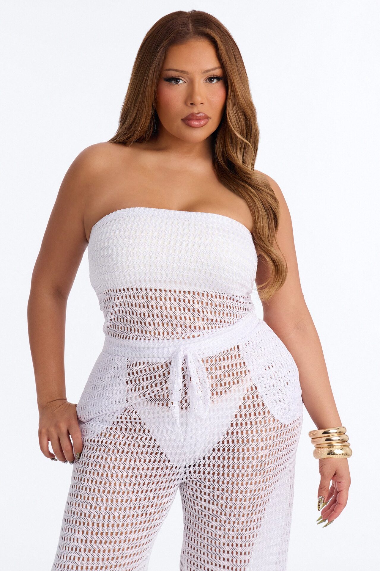 Sunny Shores Metallic Strapless Cover Up Jumpsuit - White