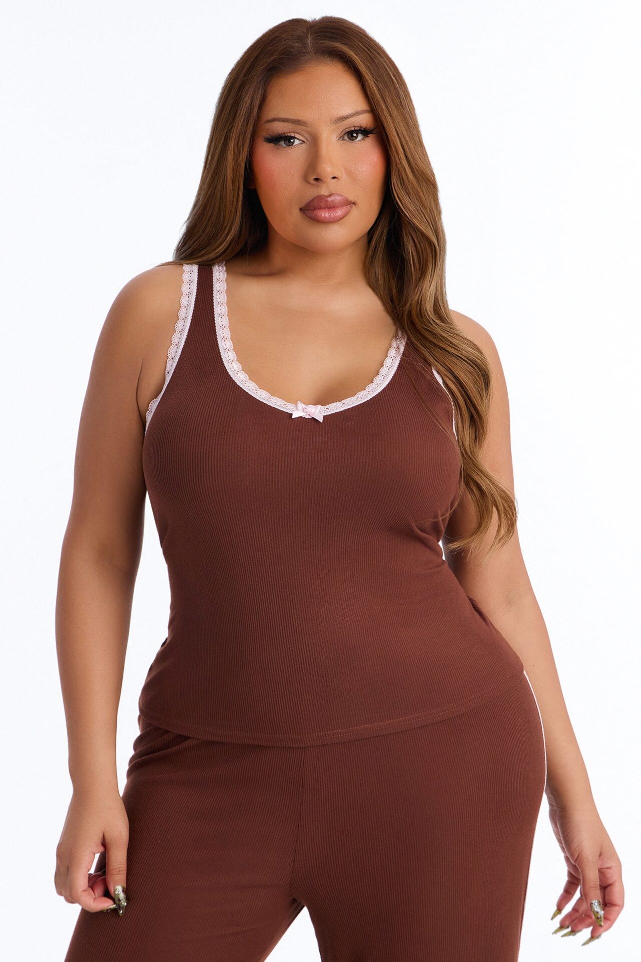 Lace Me Up PJ Pant Set - Brown/combo