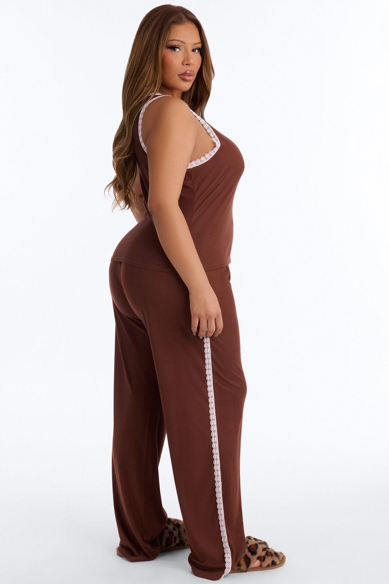 Lace Me Up PJ Pant Set - Brown/combo