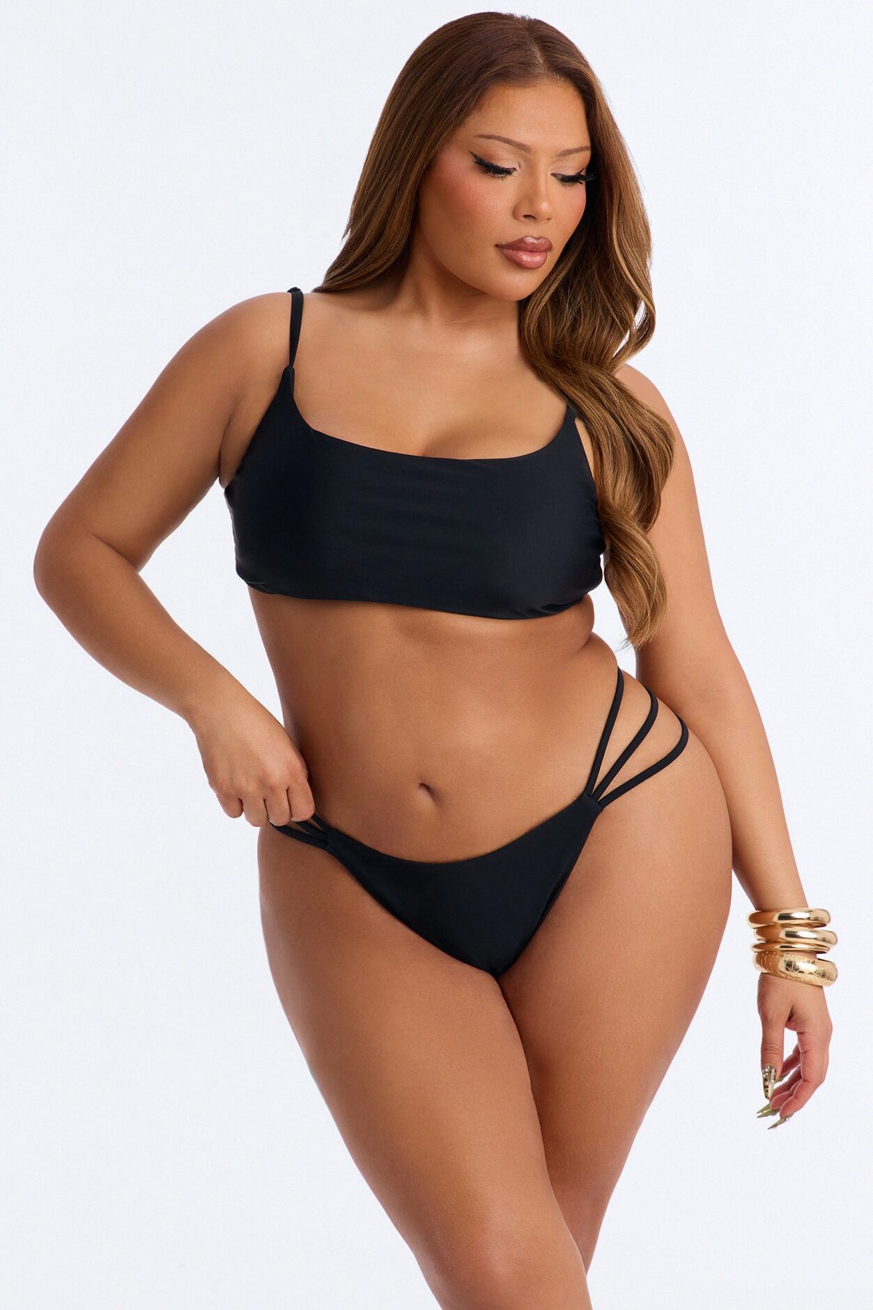 Maui Mix And Match Strappy Thong Bottom - Black