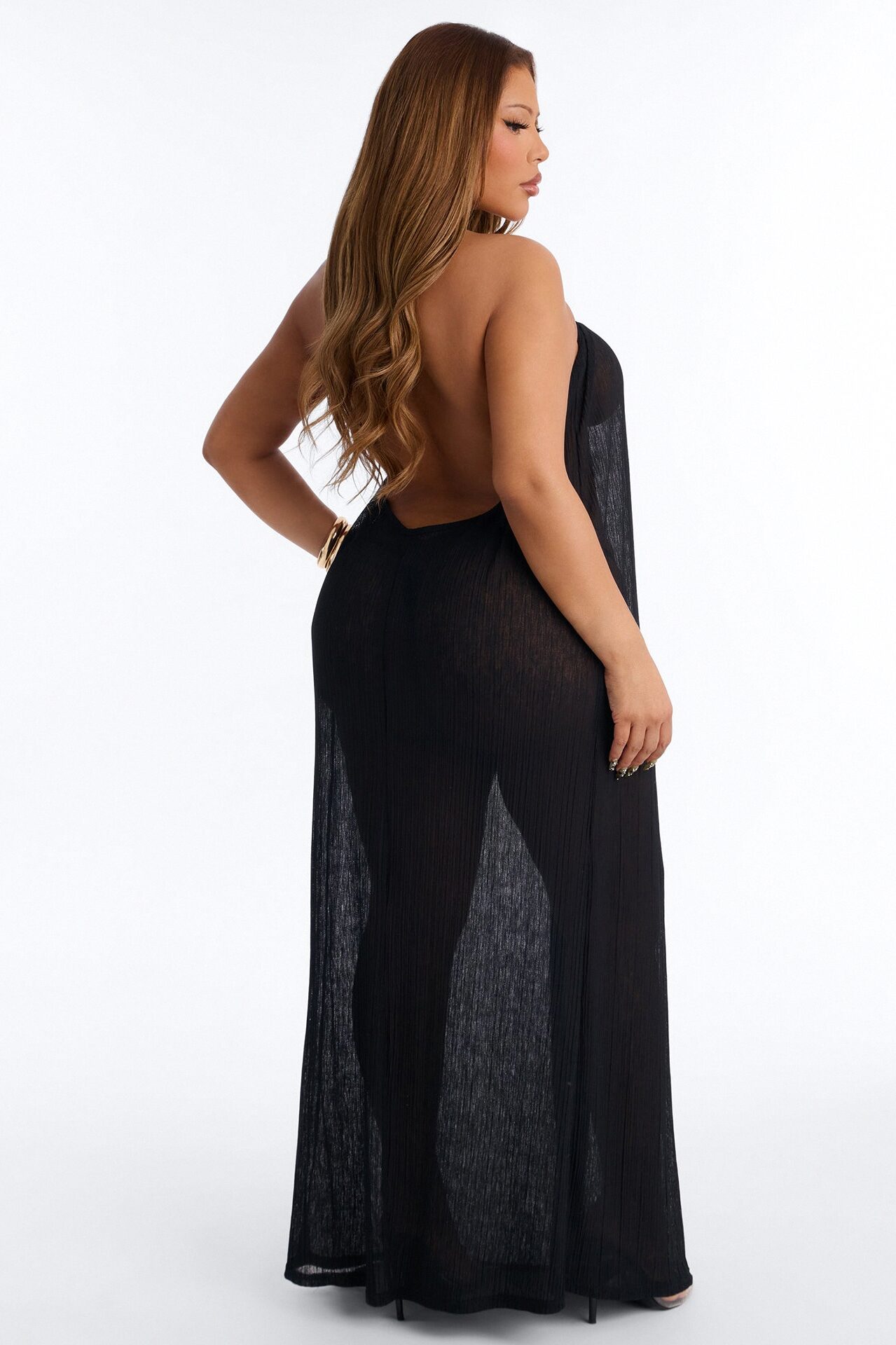 Summer Breeze Plisse Halter Cover Up Maxi Dress - Black
