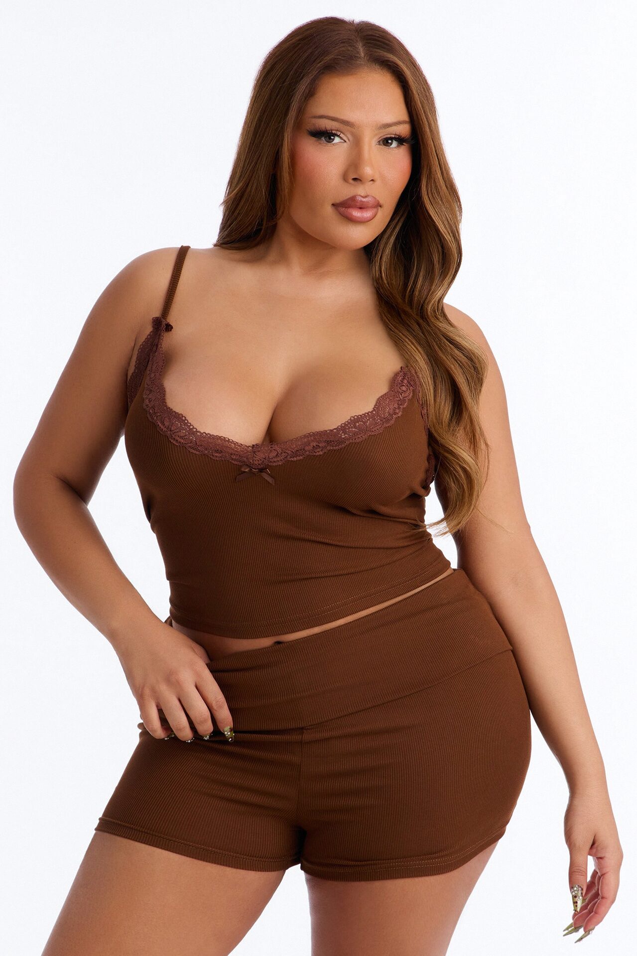 Romance Vibes Foldover PJ Short Set - Chocolate