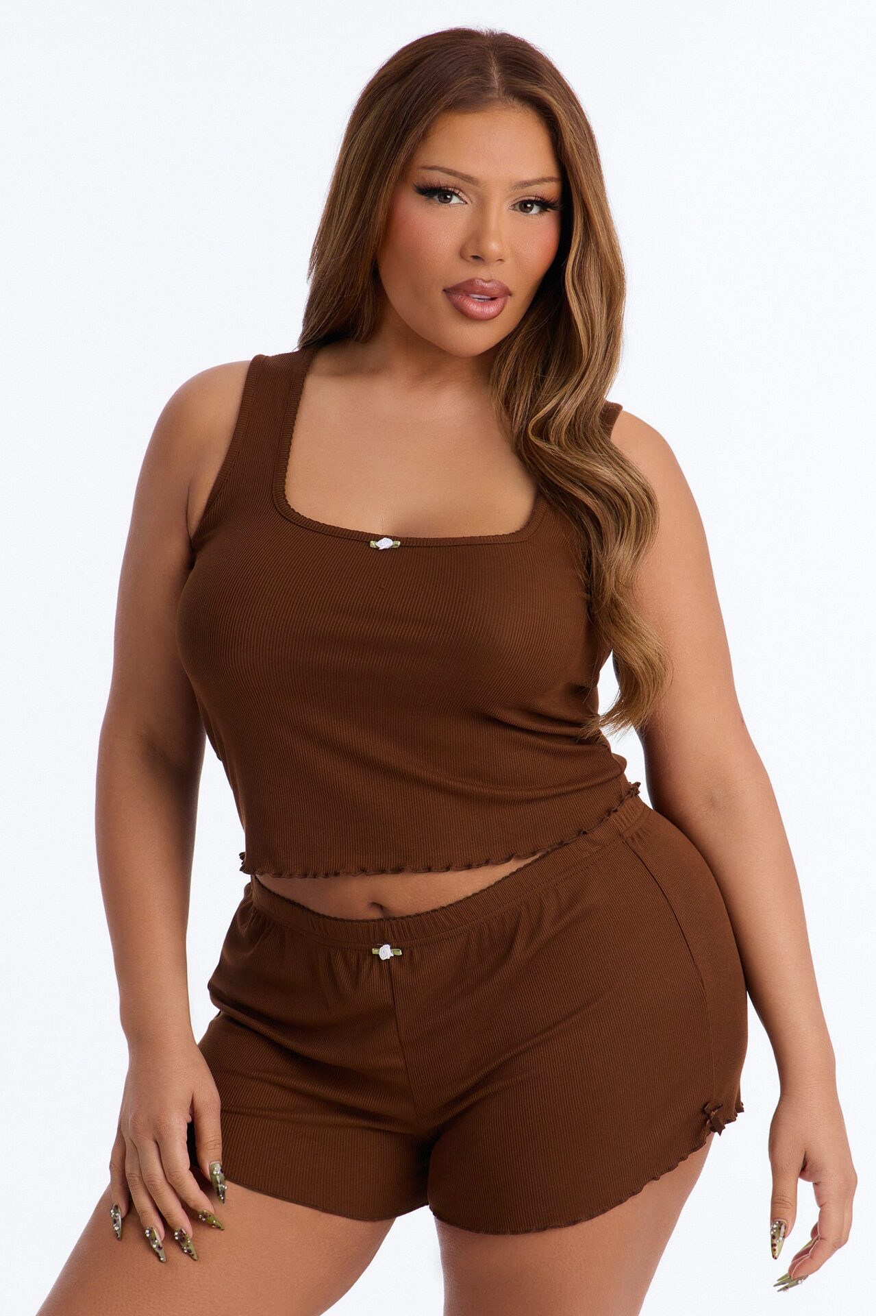 Smooth To Touch Ribbed PJ Short Set - Chocolate