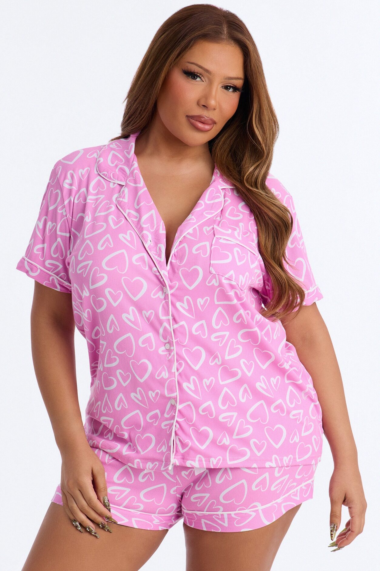 Love All Around Me PJ Short Set - Pink/combo