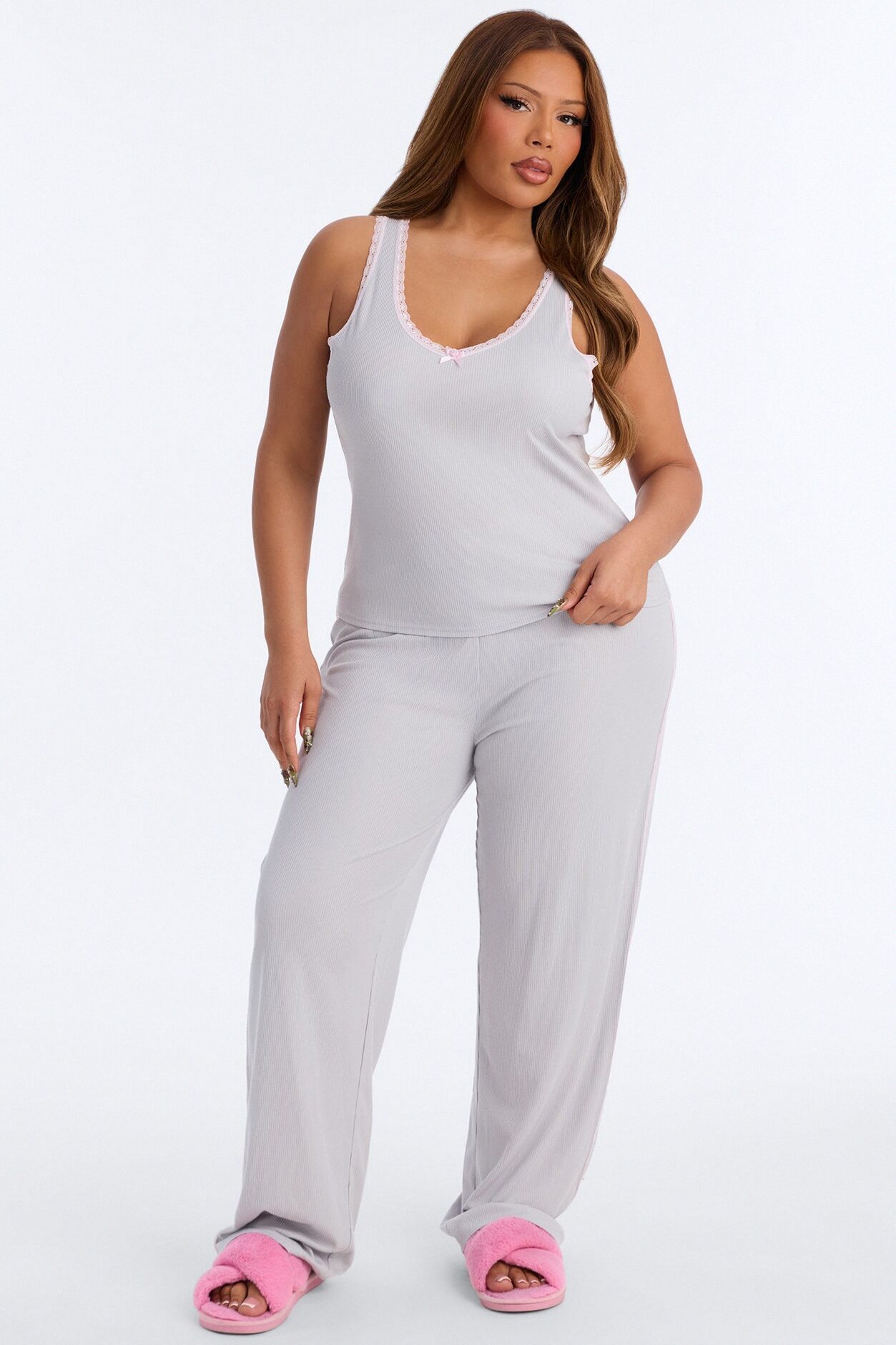 Lace Me Up PJ Pant Set - Grey/combo