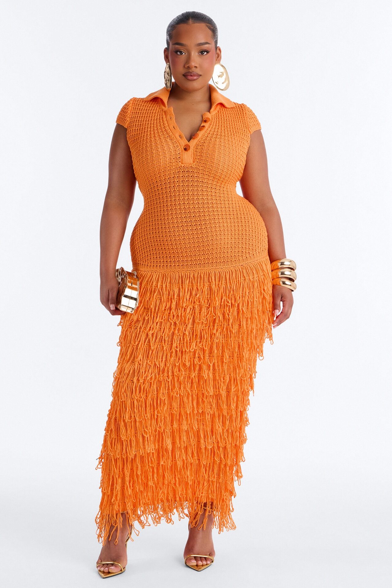 Catalina Crochet Maxi Dress - Orange