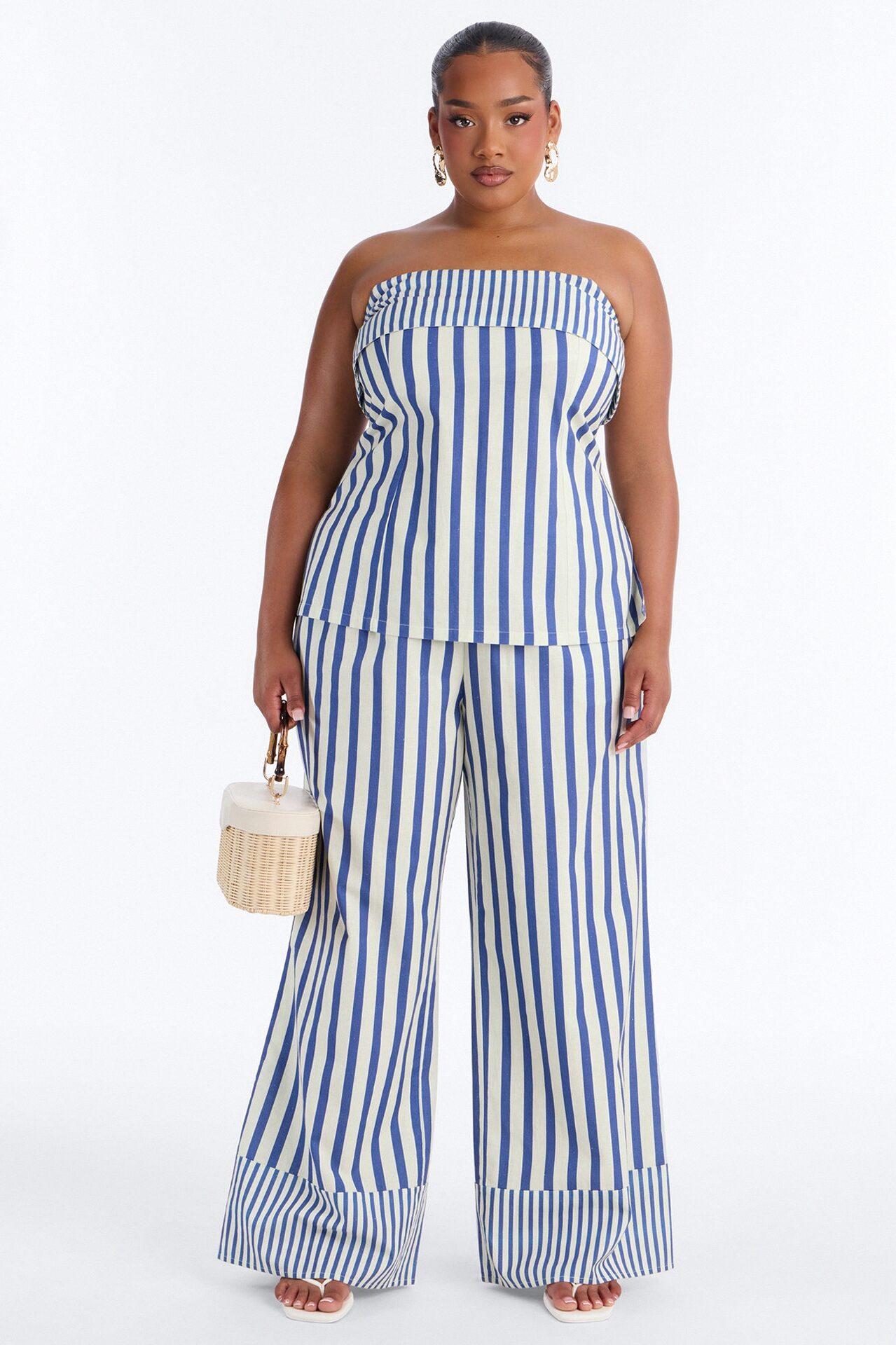 Ocean Views Wide Leg Striped Linen Pant - Blue/combo