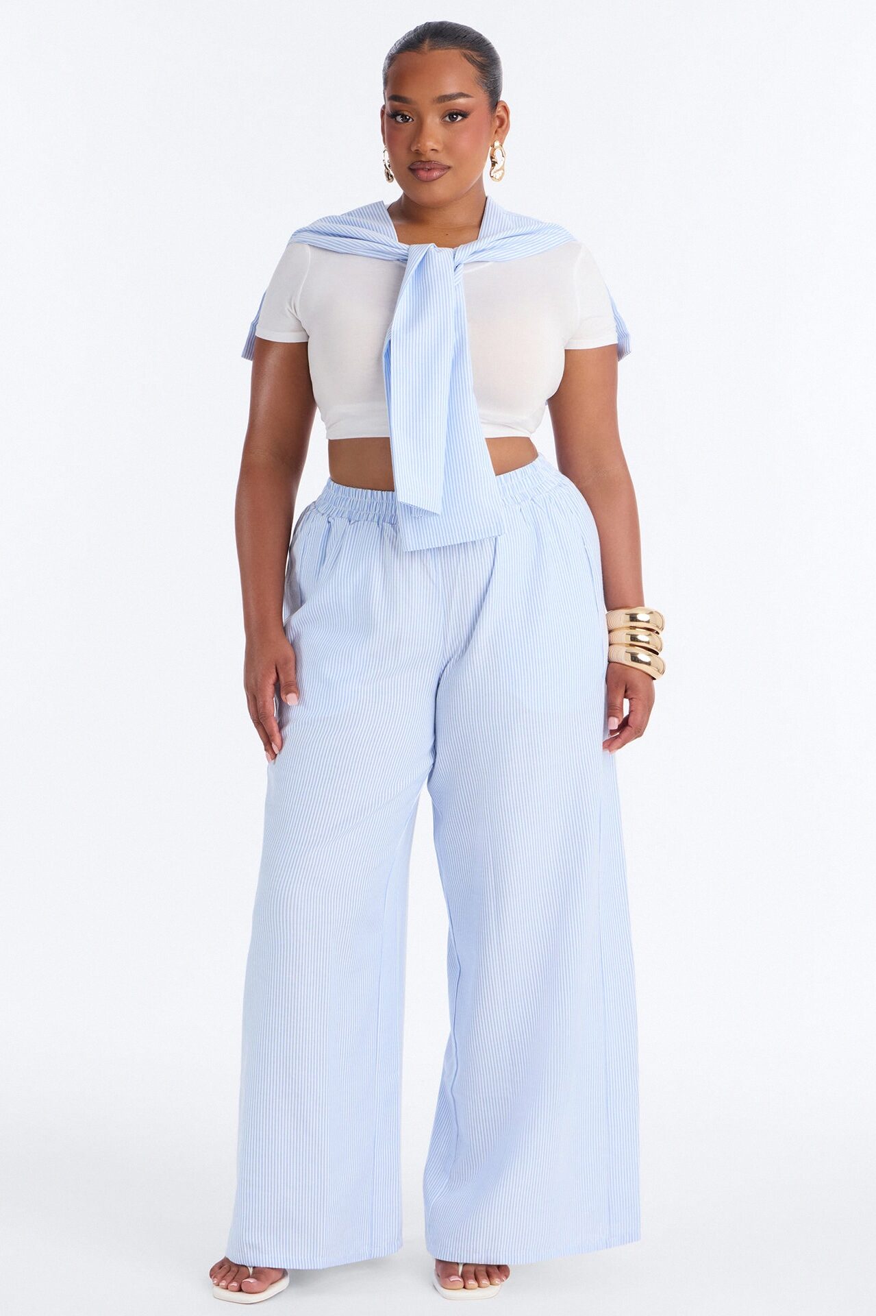 Daily Practice Pinstripe Wrap Waist 2 Piece Pant - Blue