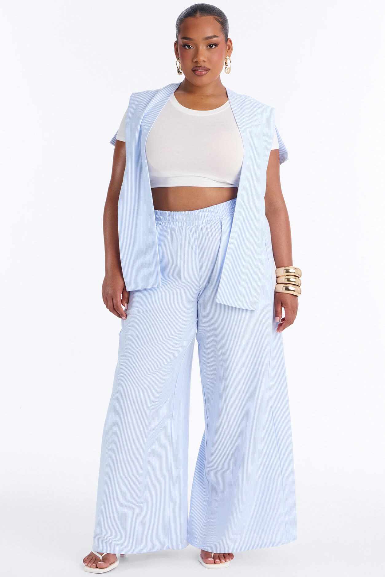 Daily Practice Pinstripe Wrap Waist 2 Piece Pant - Blue