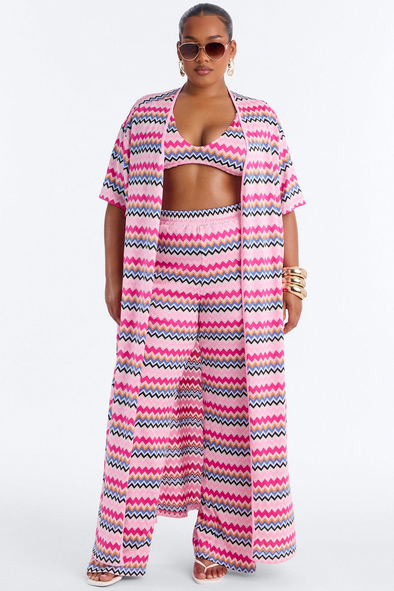 Cabana Crush 3 Piece Crochet Pant Set - Pink/combo